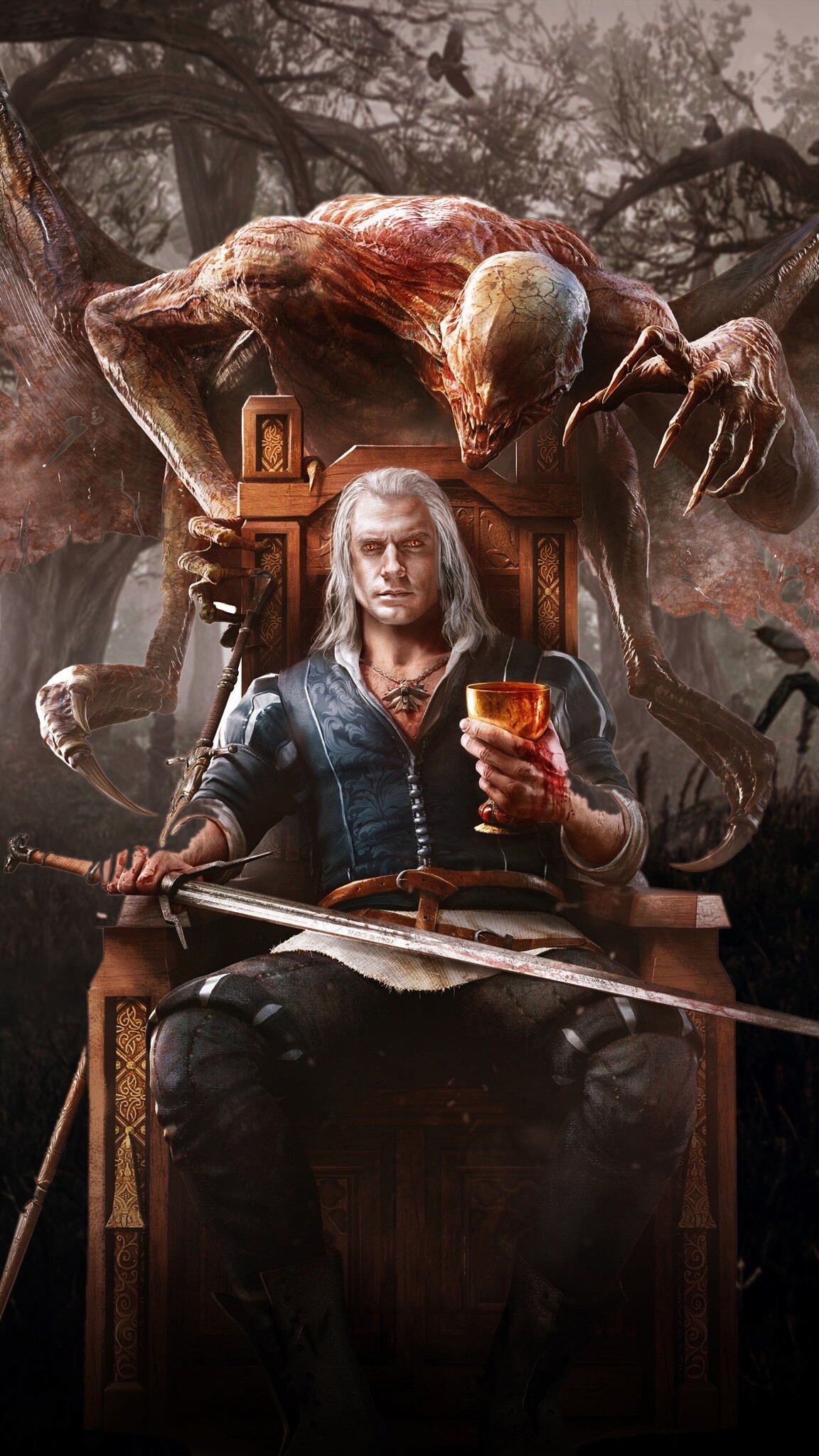 The Witcher (Game): A fictional character and the protagonist of a series of novels by Polish author and games, Geralt. 1160x2050 HD Wallpaper.