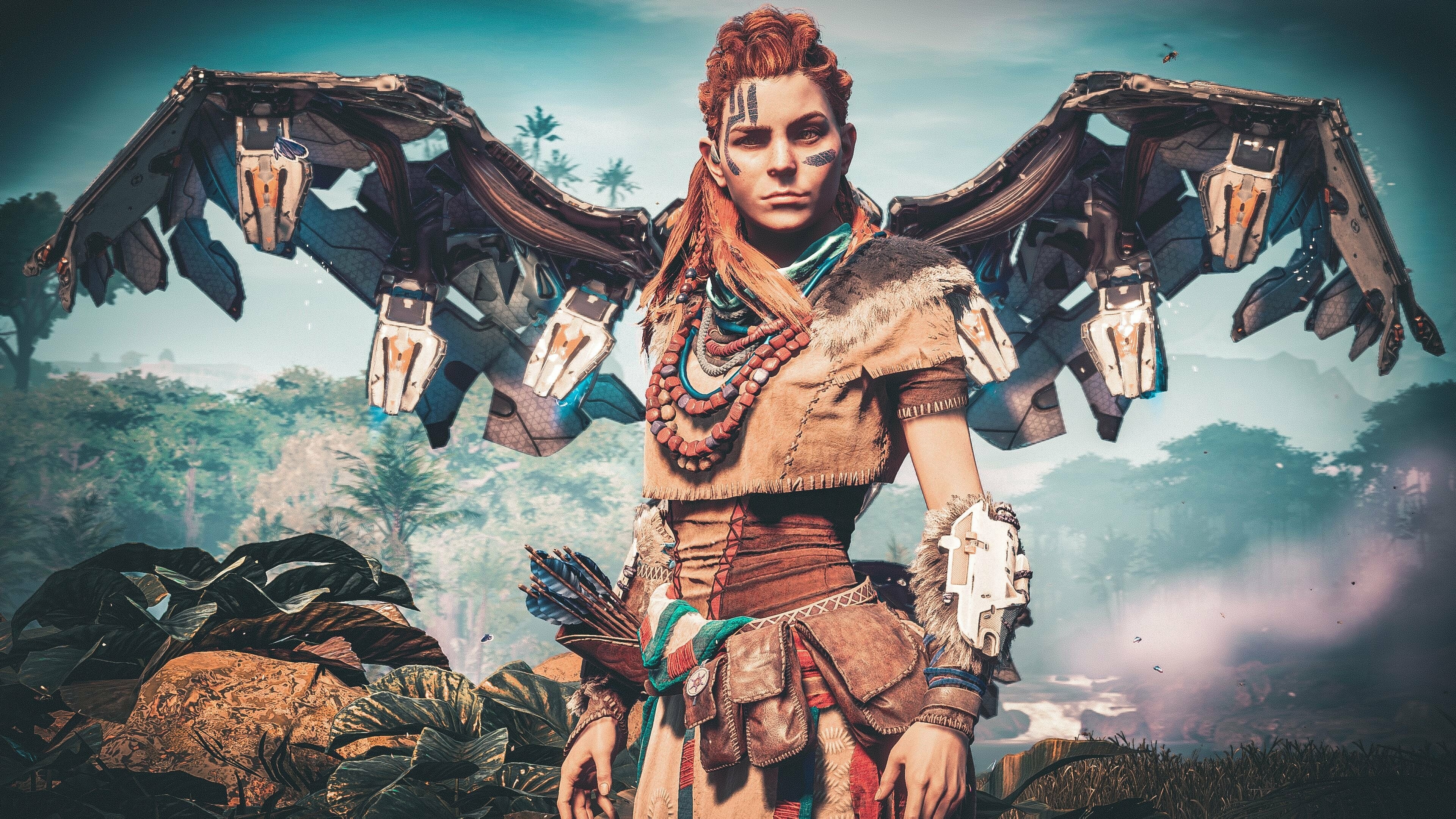 Horizon Zero Dawn: Aloy, A fictional character and protagonist of the 2017 video game. 3840x2160 4K Background.