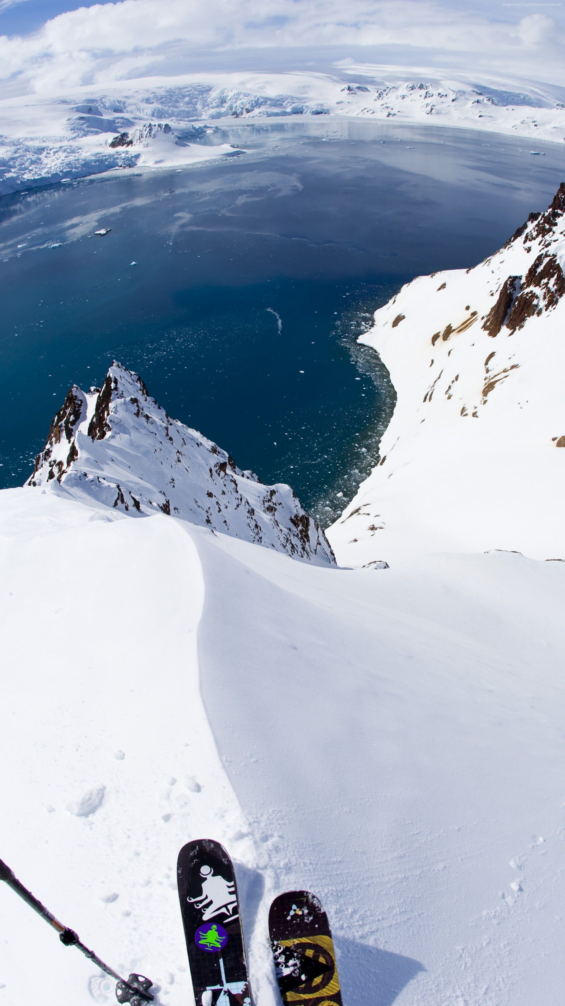 Alpine Skiing: The sport of gliding on snow, Downhill, Winter activity, Mountain. 2160x3840 4K Wallpaper.
