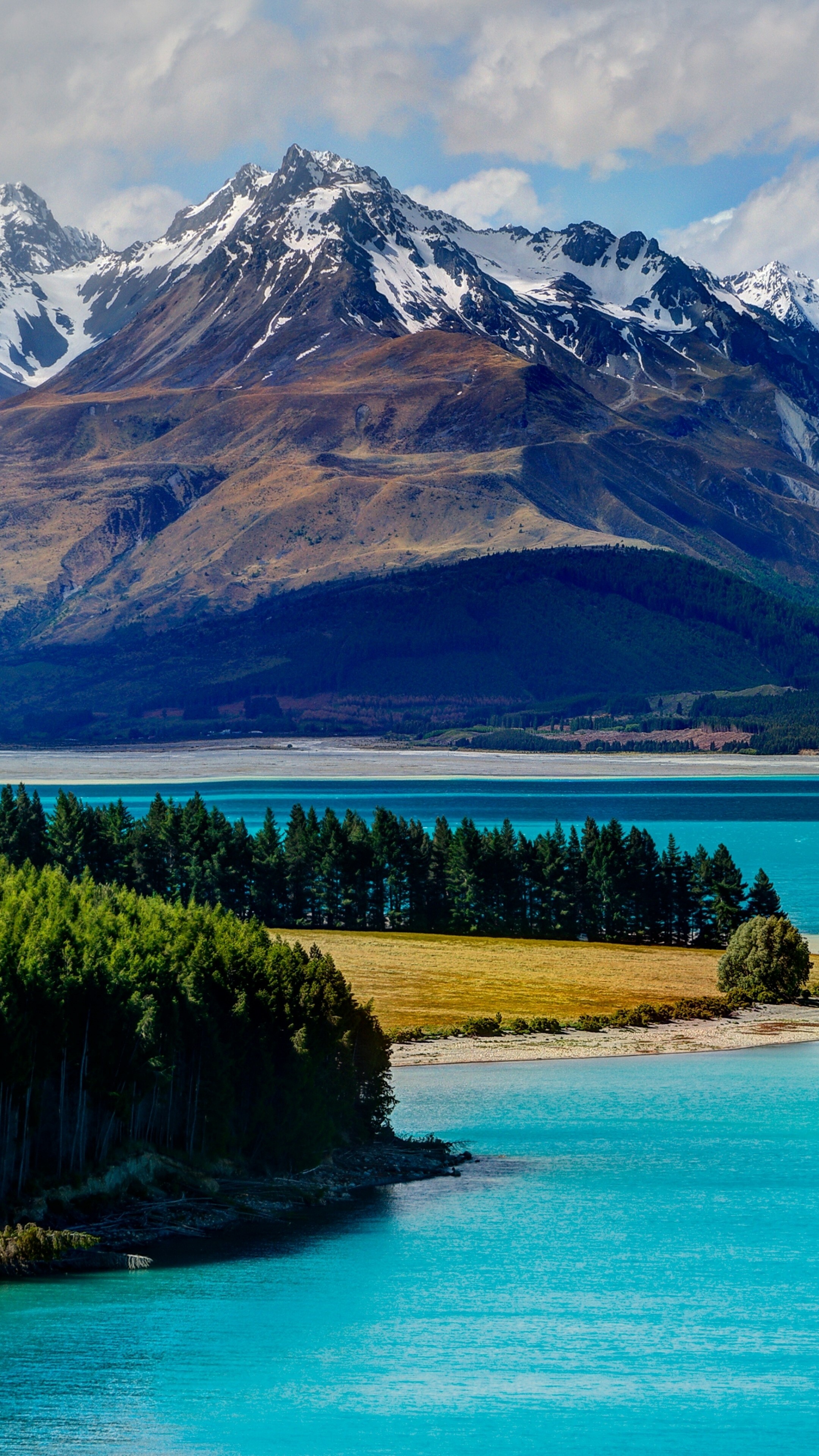 New Zealand: Lake Tekapo, South Island, Travel, Mountains, Nature. 2160x3840 4K Background.