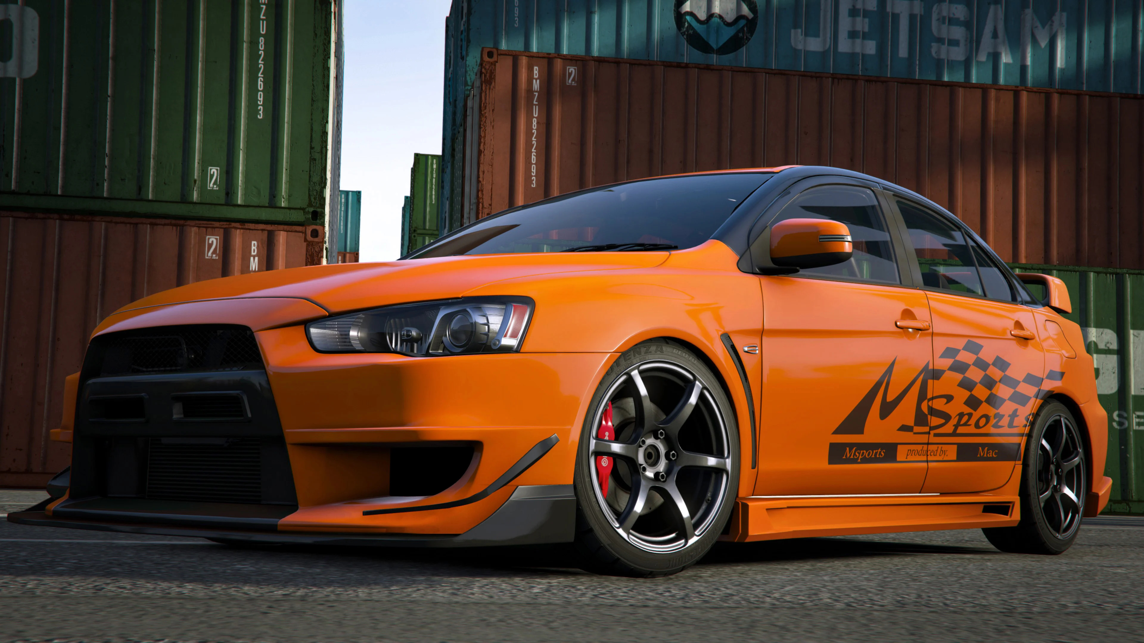 Mitsubishi Lancer Evolution X, Varis team orange, Add-on template, 3840x2160 4K Desktop