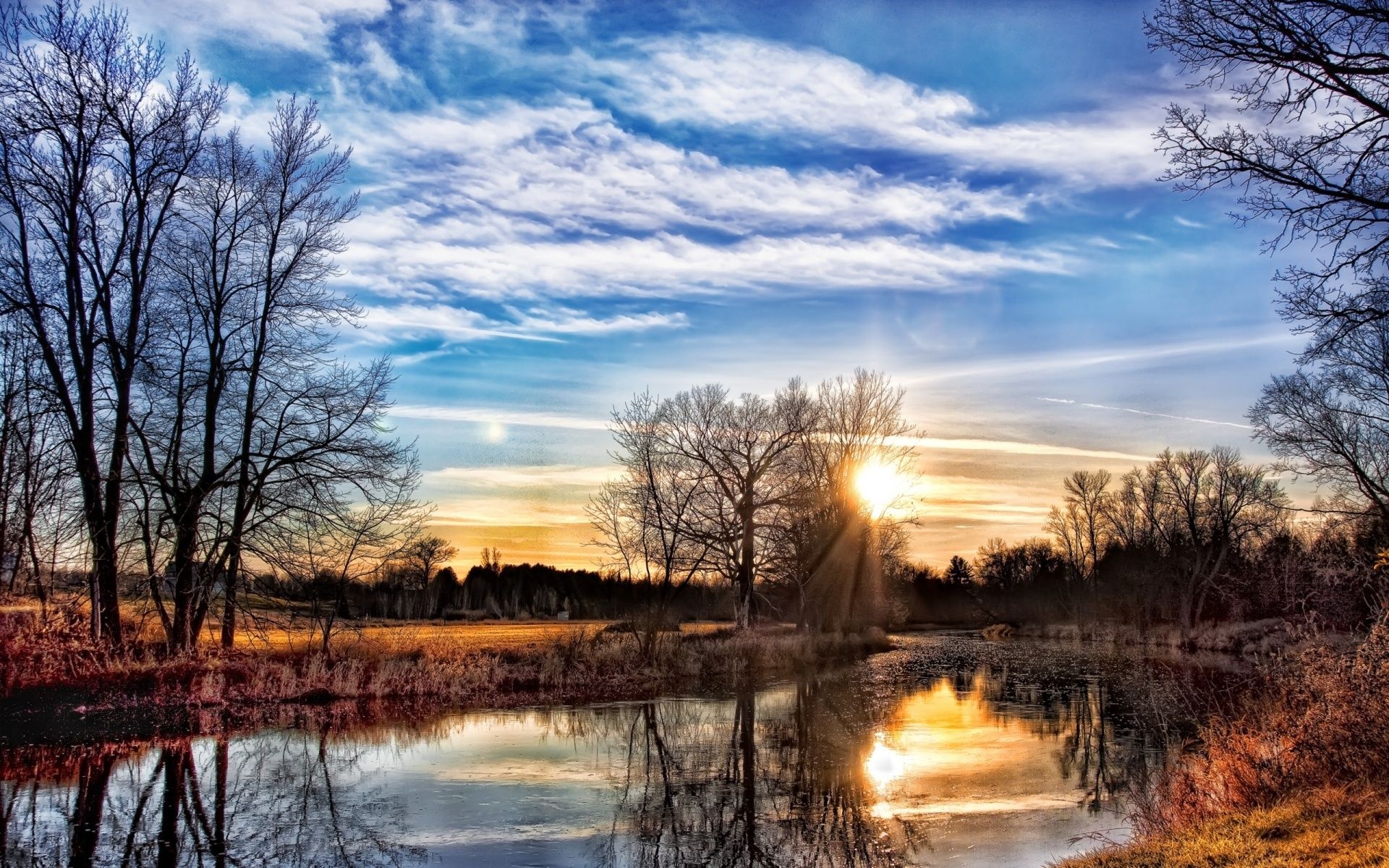 Wisconsin Travels, Spring river coast, Trees sunset, HD wallpaper, 1920x1200 HD Desktop