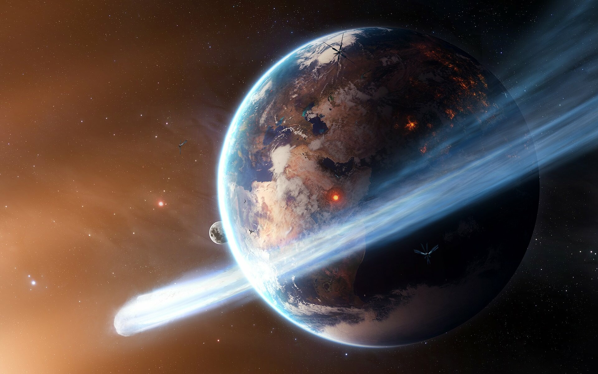 Meteor: A meteoroid, A chunk of space rock that has broken off an asteroid or comet. 1920x1200 HD Background.