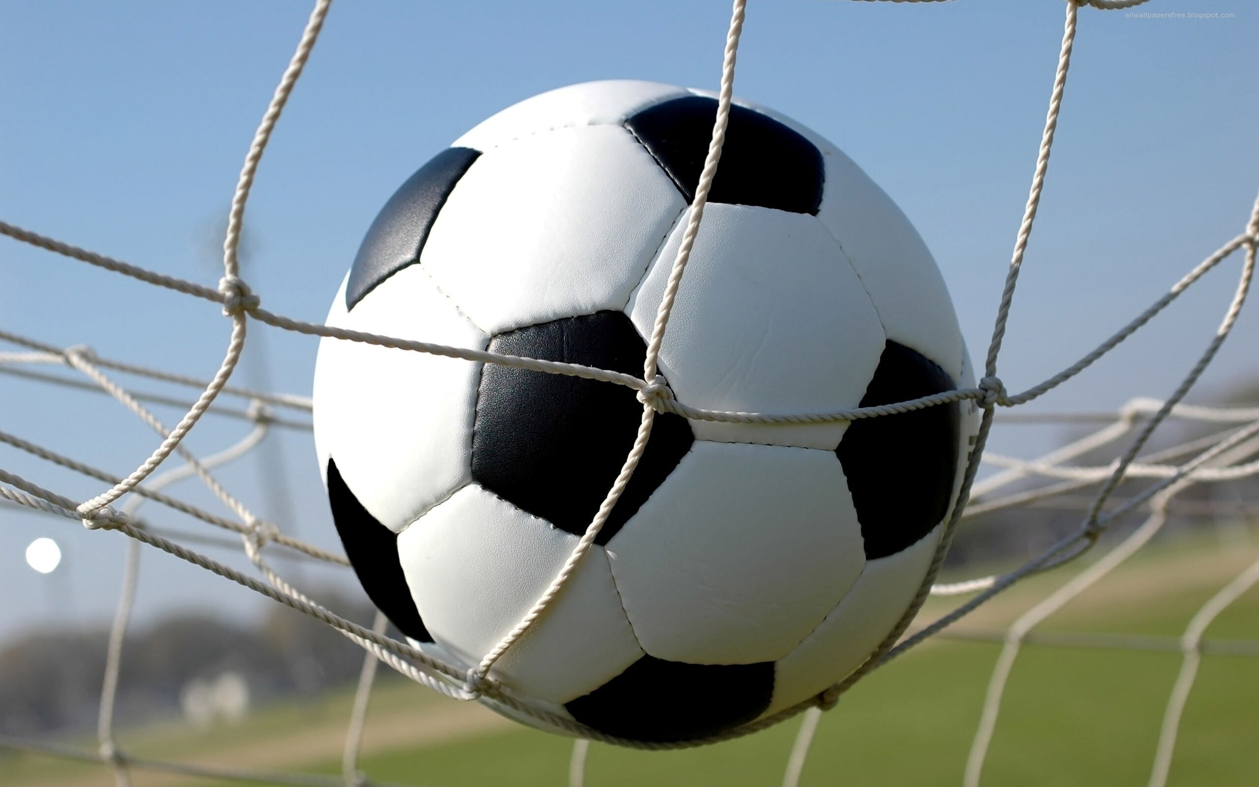 Goal (Sports): The ball's classic construction with 32 panels, Soccer ball, The goal structure. 2560x1600 HD Wallpaper.