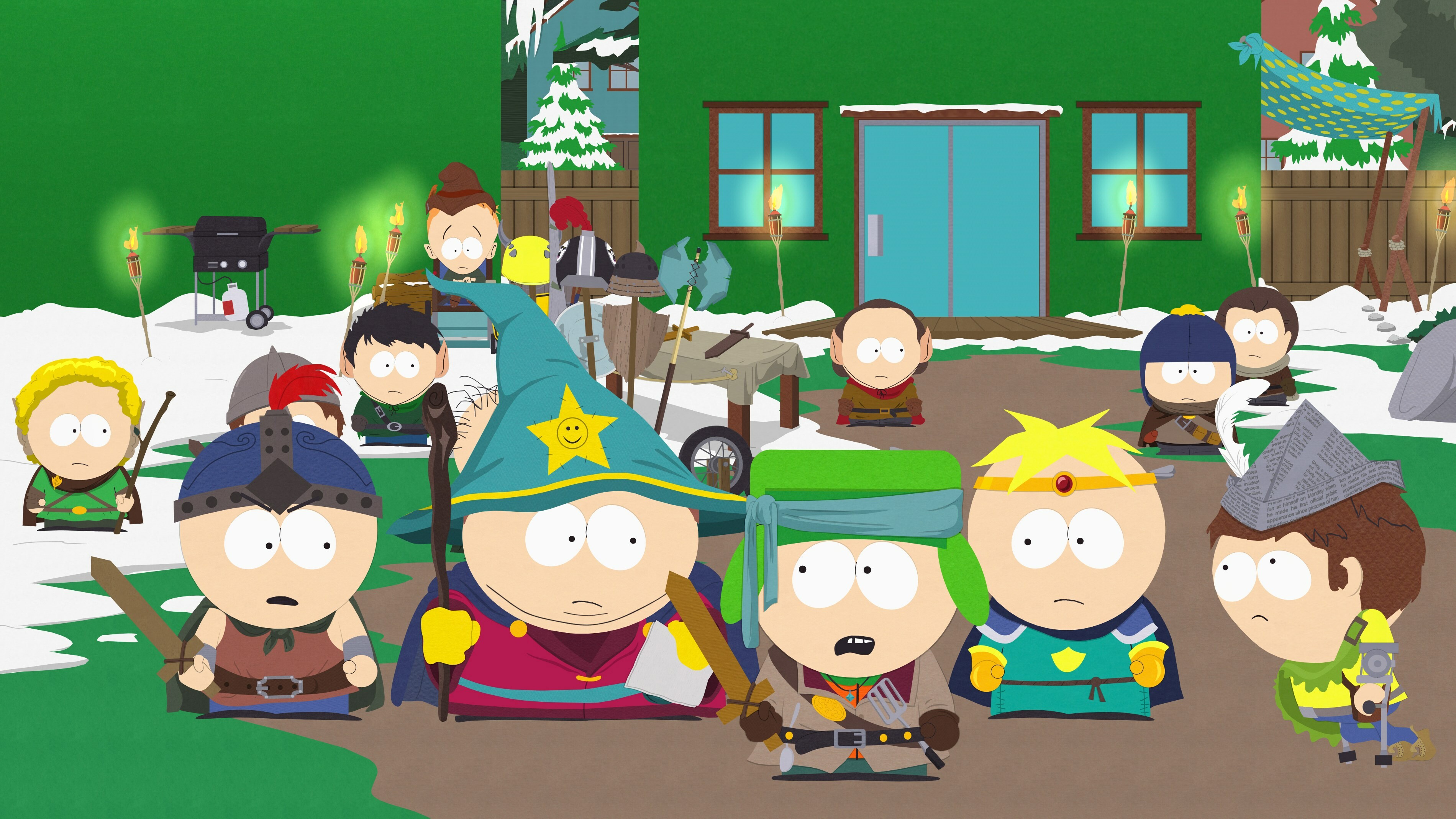 South Park: Infamous for its profanity and dark, surreal humor that satirizes a wide range of topics. 3800x2140 HD Background.