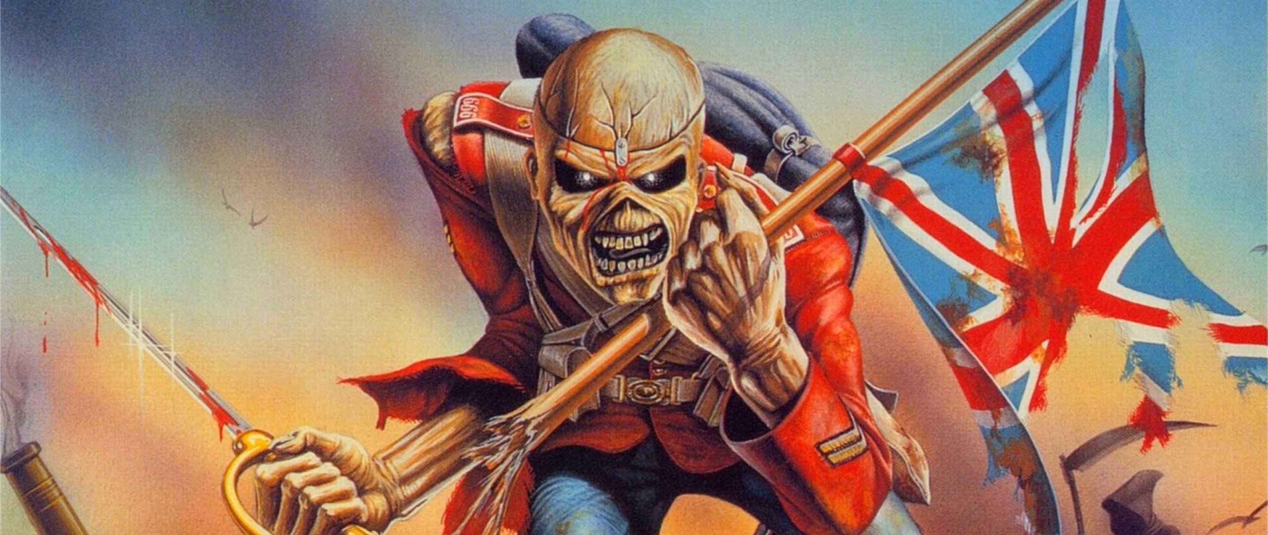 Iron Maiden Band Music, The Trooper wallpaper, Iconic album cover, Powerful visual, 2560x1080 Dual Screen Desktop
