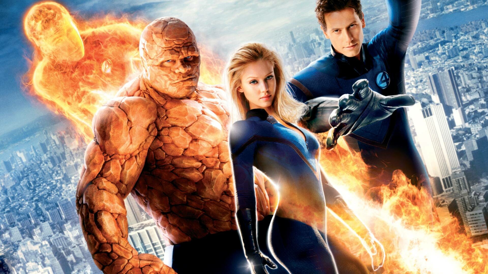 Fantastic 4: The Thing, the Human Torch, the Invisible Woman and Mister Fantastic. 1920x1080 Full HD Background.