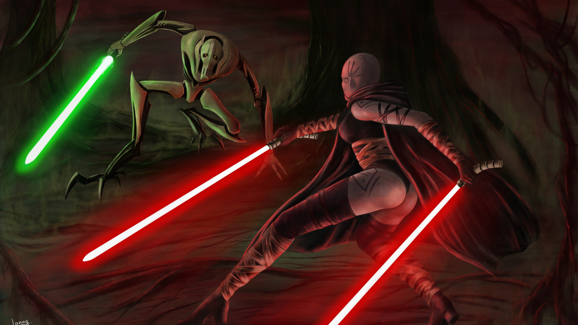General Grievous: The lightsabers of defeated Jedi as trophies, The battle, Jedi hunting Cyborg. 1920x1080 Full HD Background.