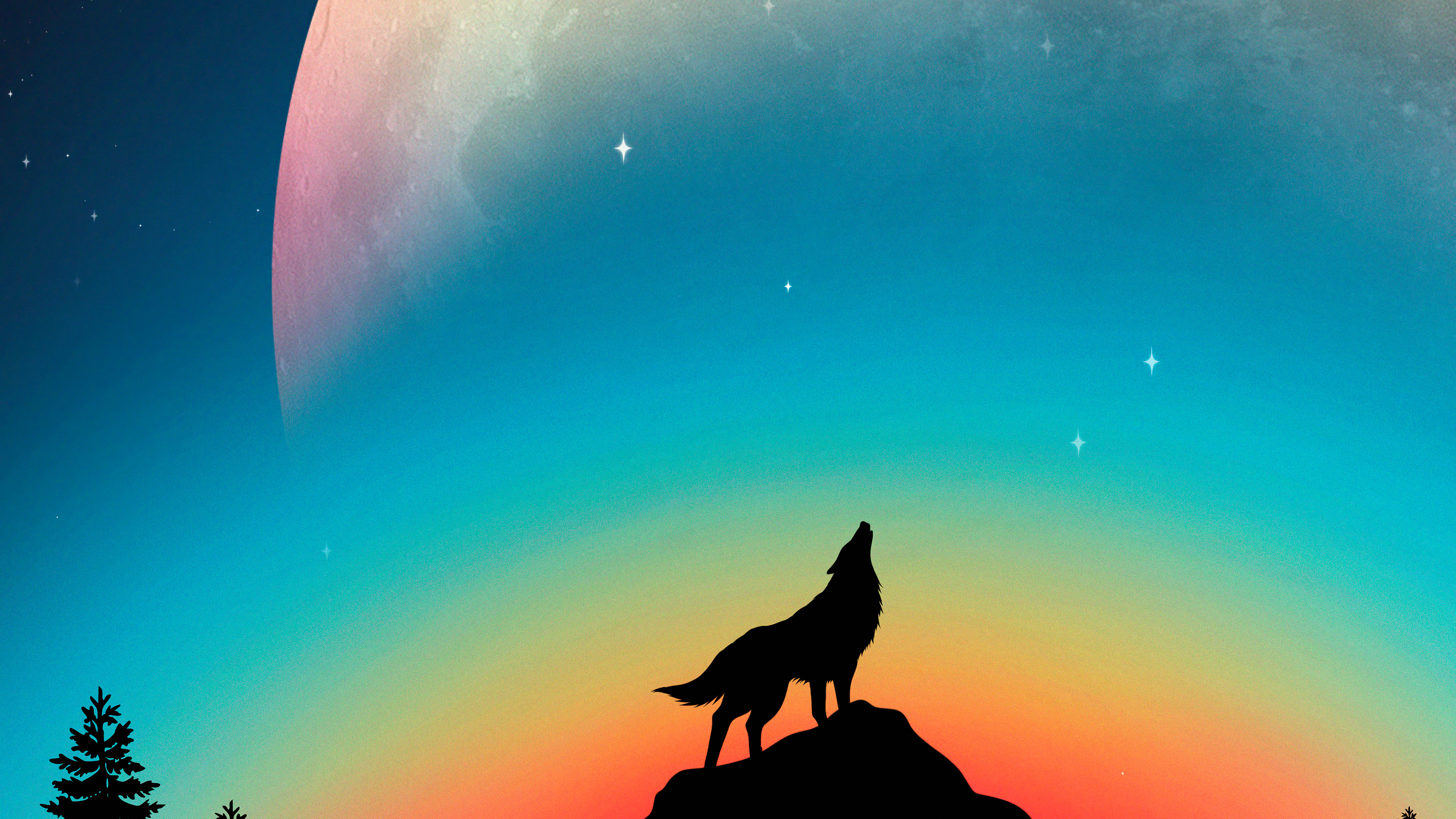 Wolf howling minimalist art, Striking visual, Atmospheric mood, Powerful expression, 3840x2160 4K Desktop