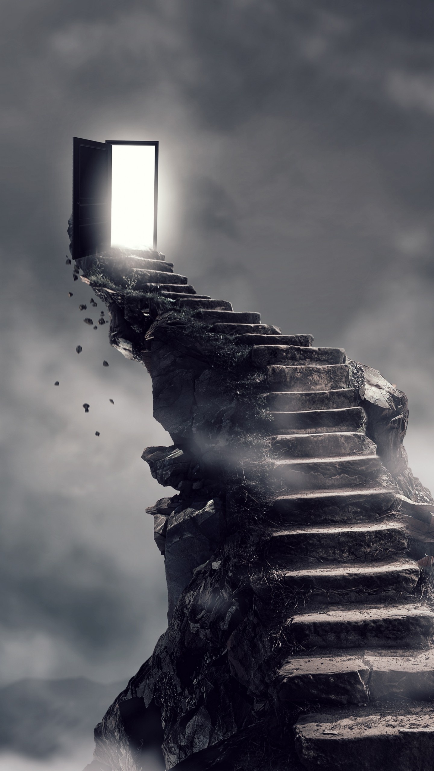 Dark ambiance, Mystical staircase, John Mercado's creation, Enigmatic image, 1440x2560 HD Handy