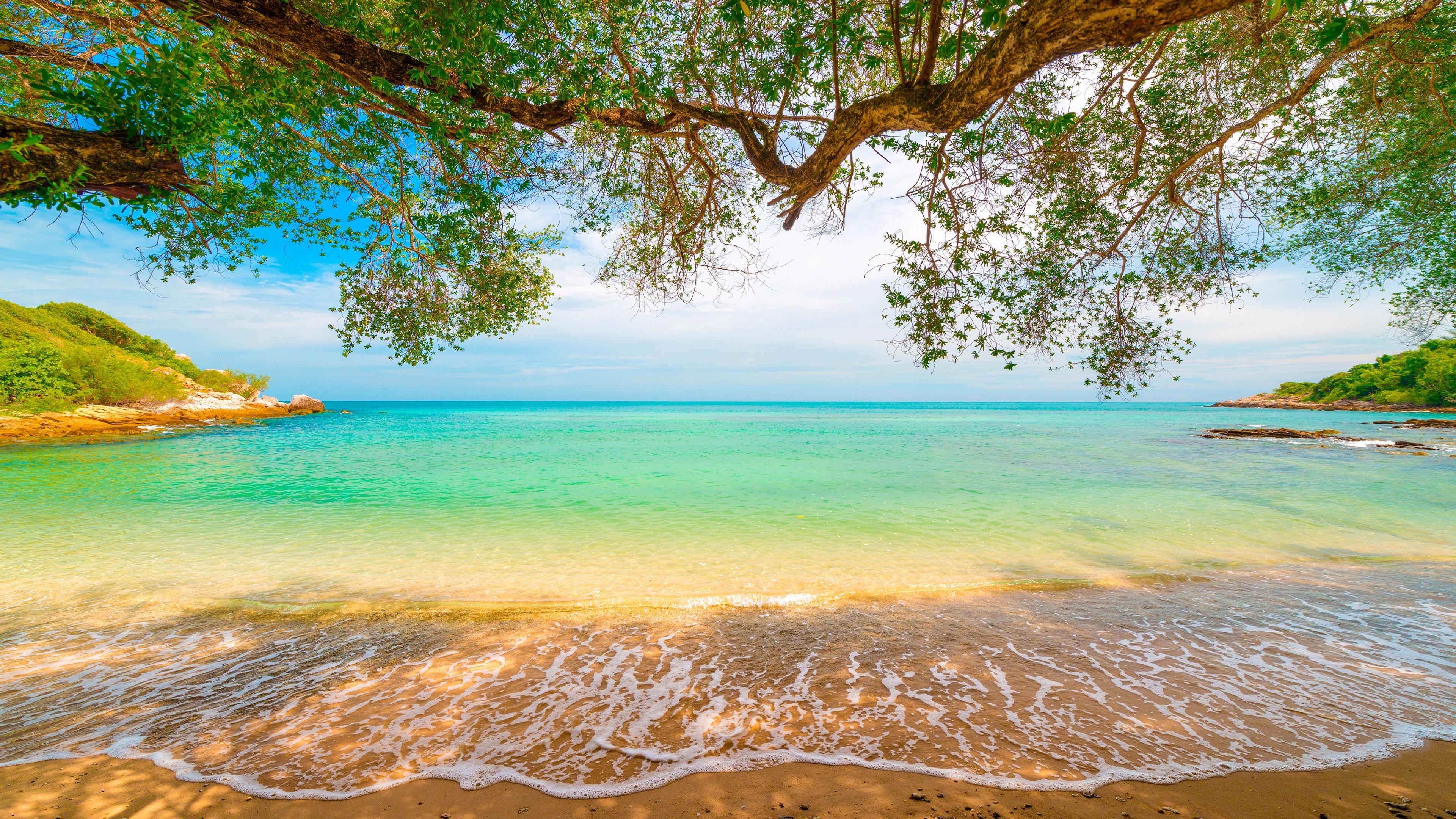 Fiji: Tropical Sand Beach, Lagoon, Coastline, Oceania, Melanesia. 3840x2160 4K Wallpaper.