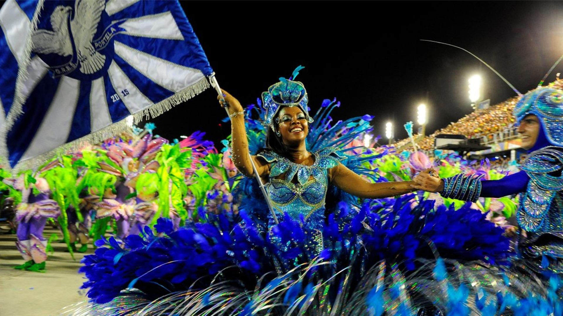 Samba: Rio Carnival, A dance that was introduced by African people on arrival in Brazil. 1920x1080 Full HD Background.