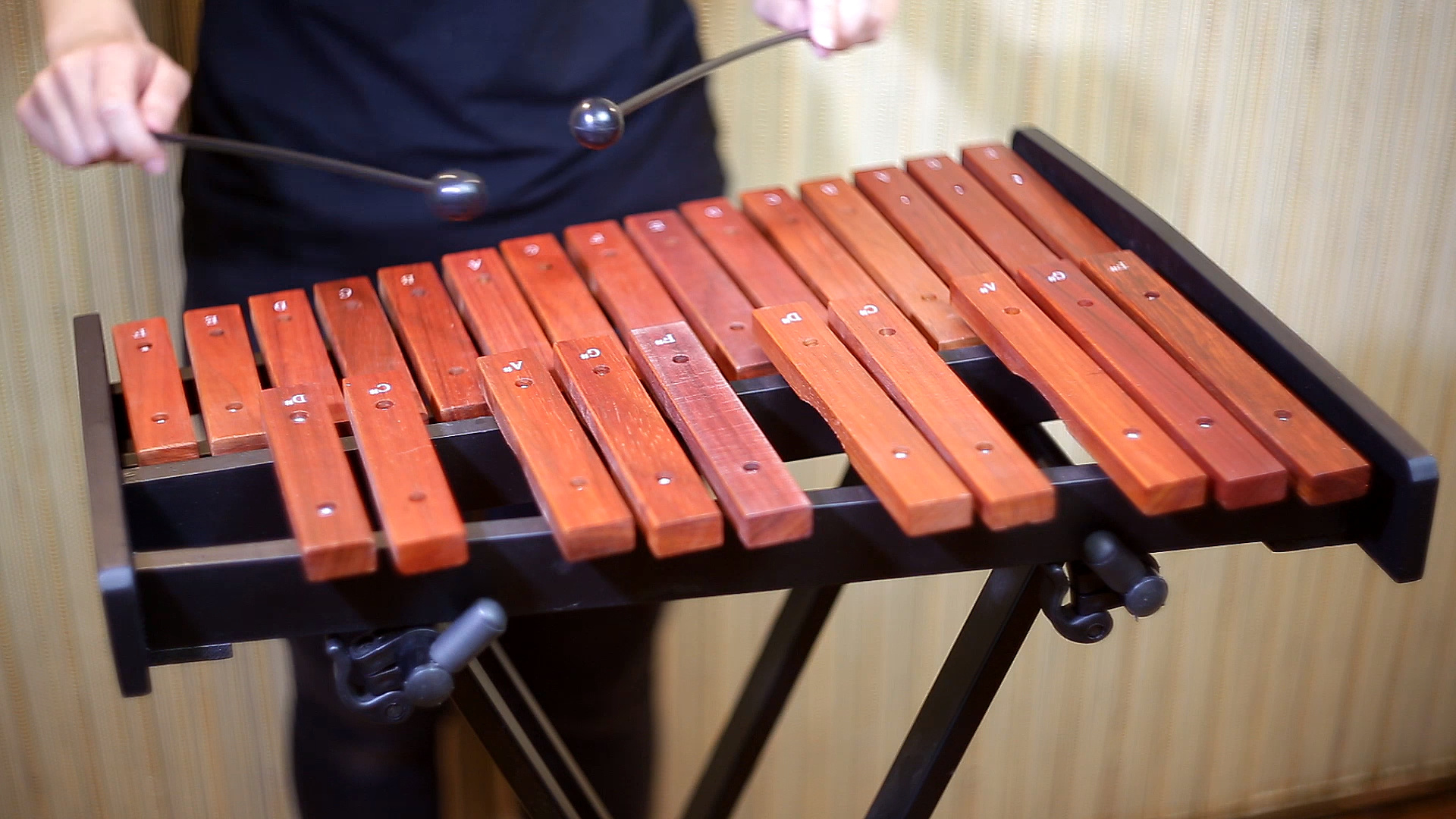 Xylophone: Xylophonist, Tuning The Instrument, The Chromatic Scale, Wood Keyboard. 1920x1080 Full HD Background.