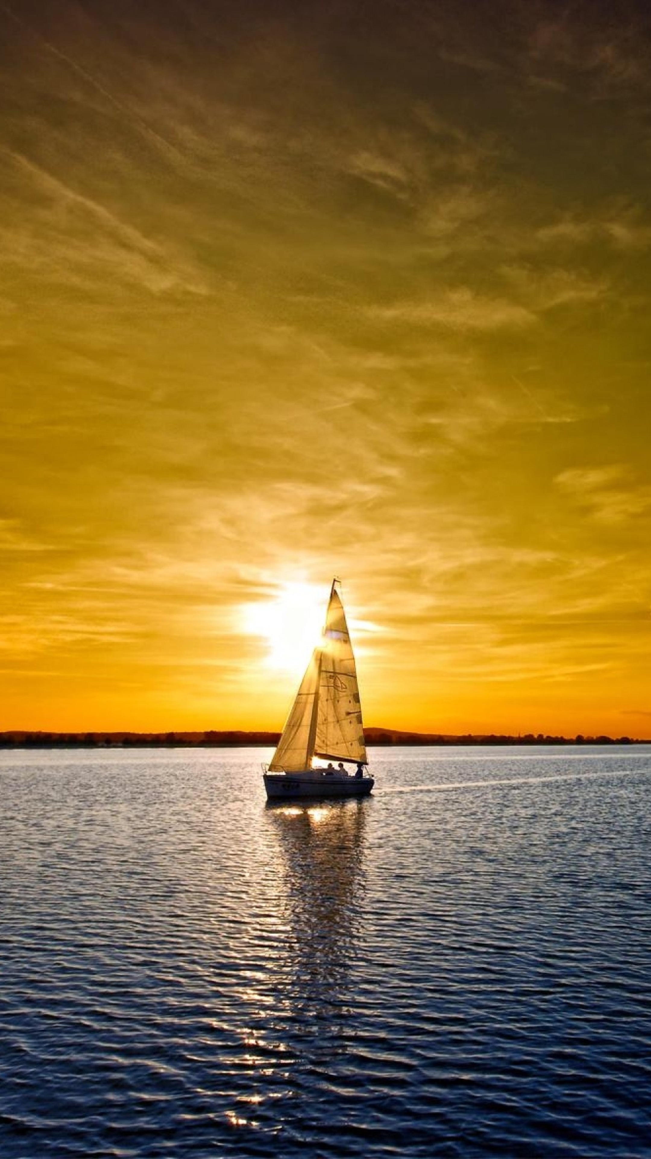Sailing: Boat, Sunset, Landscape, A sport of overcoming the distance on the water. 2160x3840 4K Background.