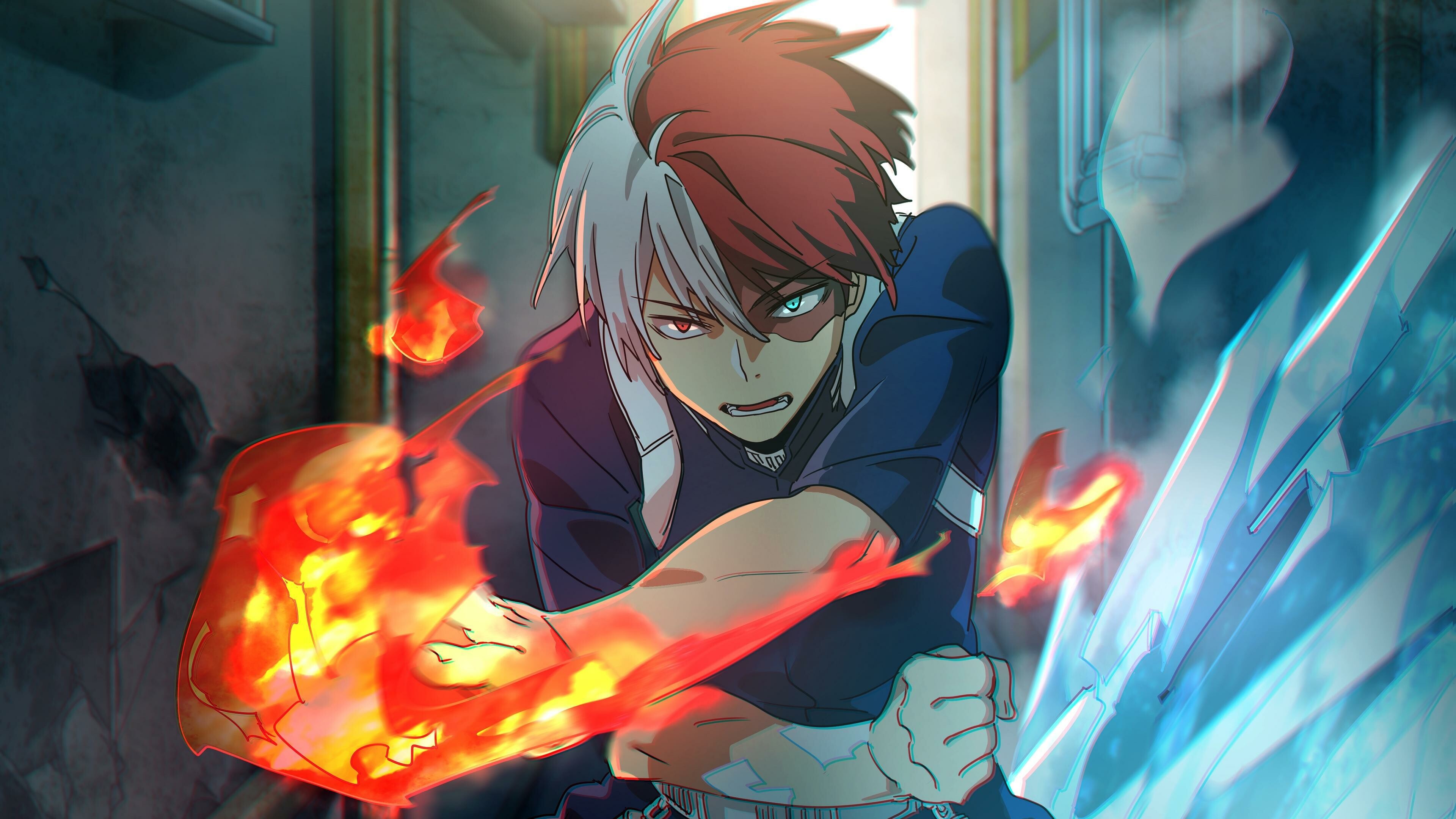 My Hero Academia: Shoto Todoroki, The son of Endeavor, a famous hero ranking behind only All Might himself. 3840x2160 4K Background.