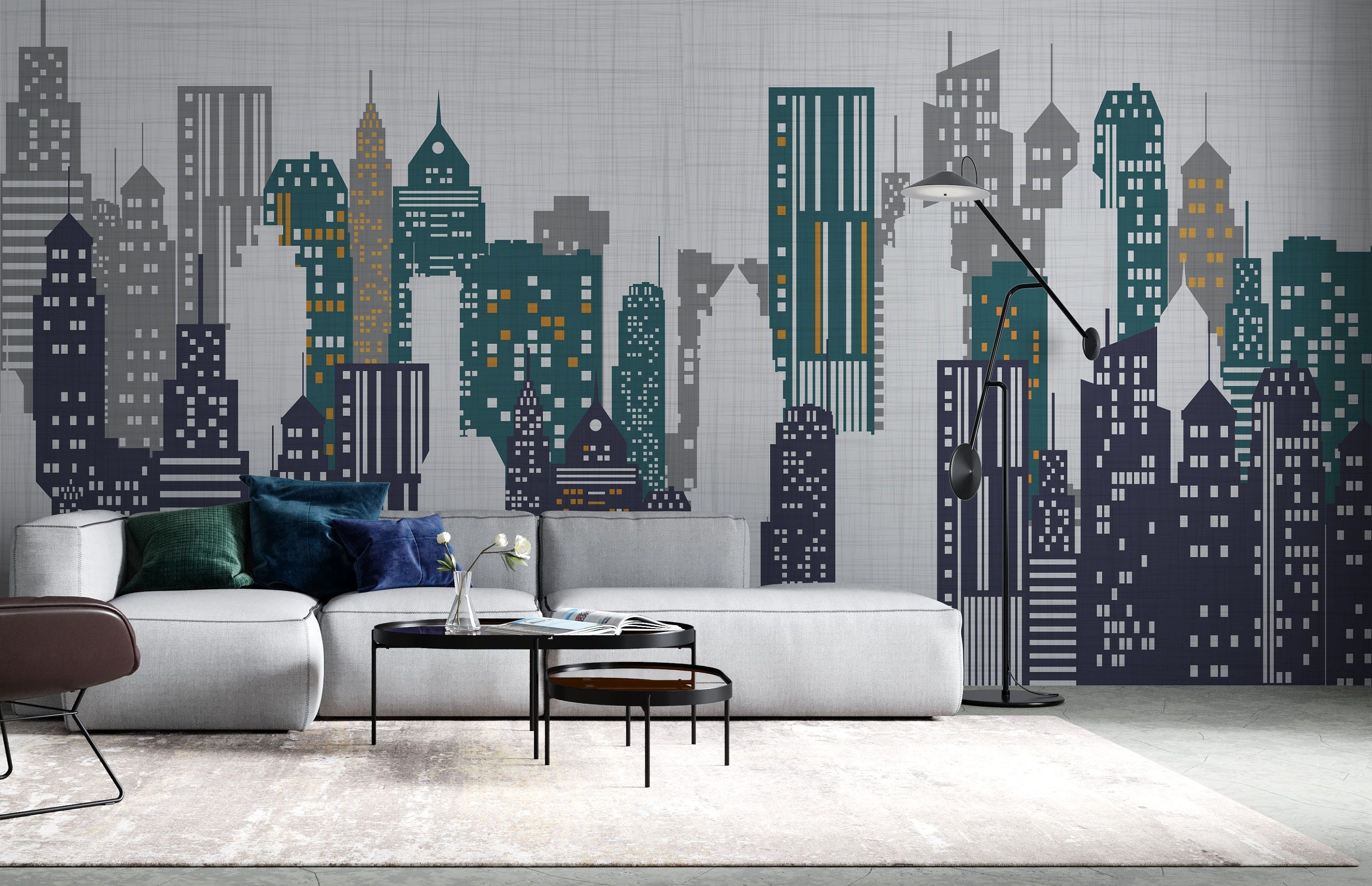 Skyline Mural, Travels, City silhouette wallpaper, Modern cityscape, 3000x1940 HD Desktop