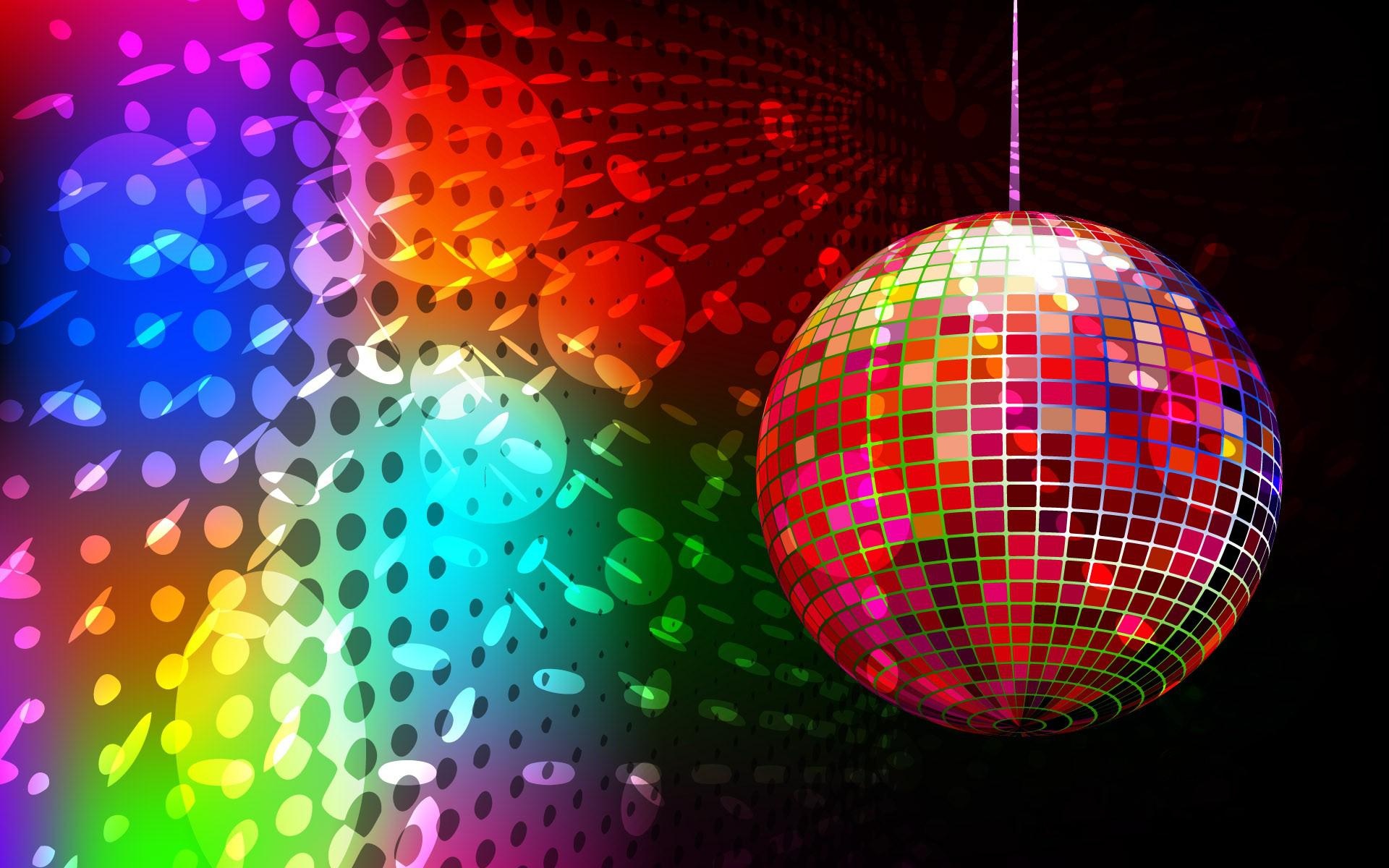 Disco: Rainbow glittering mirror ball, Casting moving spots of light across, LED up lighters. 1920x1200 HD Wallpaper.
