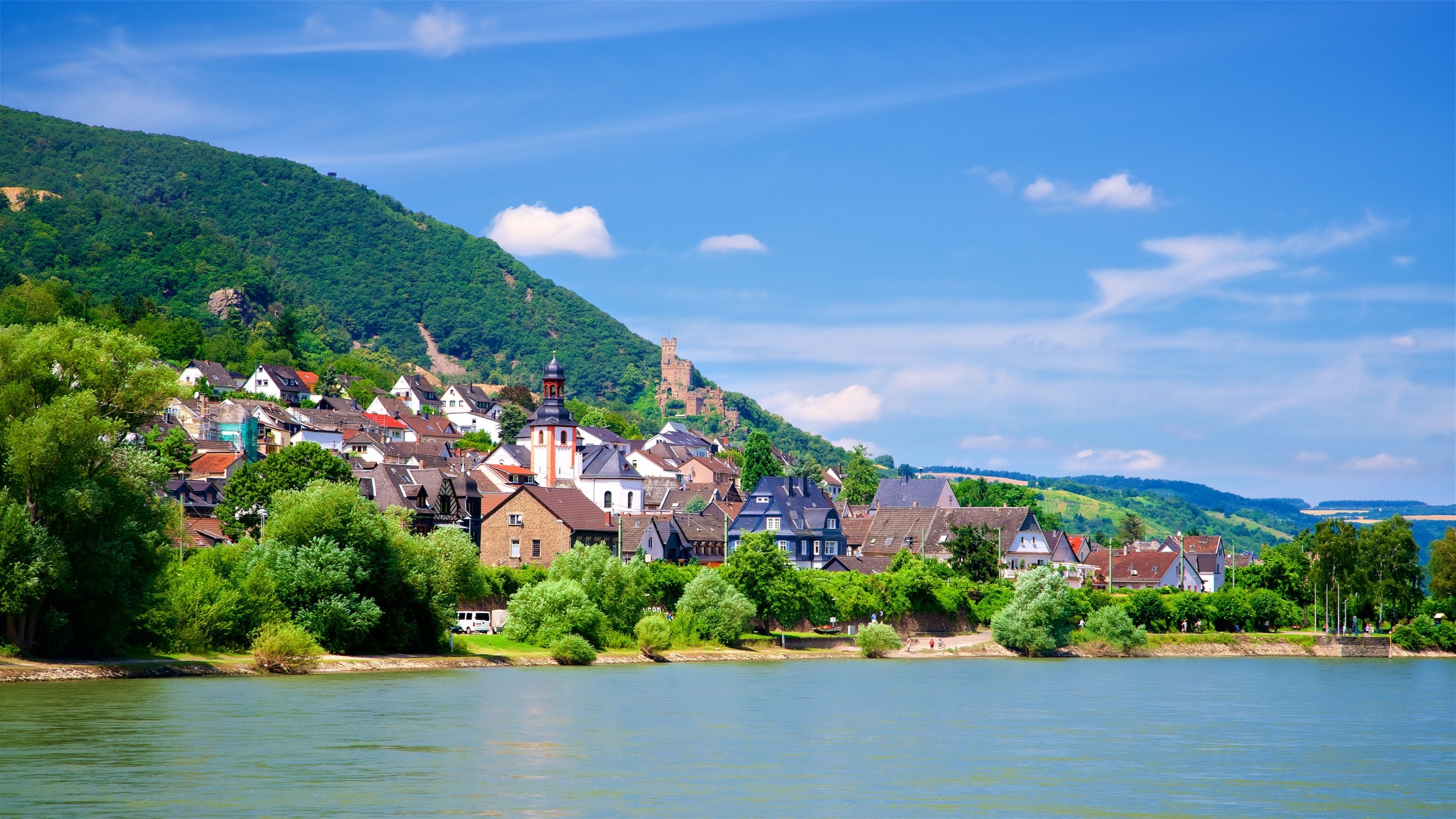 The Rhine River, Trechtingshausen, travel guide, Rhineland Palatinate, 2560x1440 HD Desktop