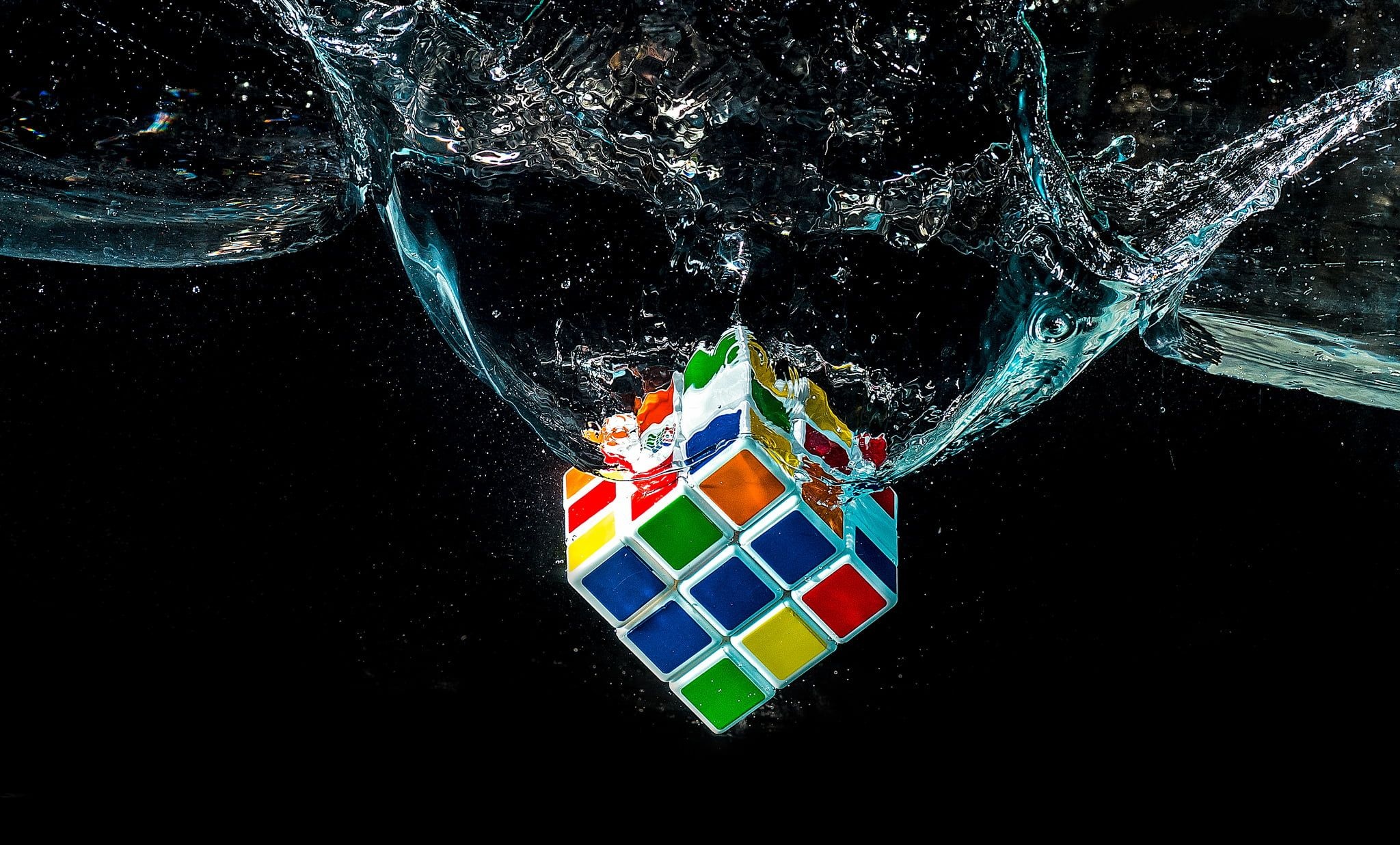 HD wallpaper, 3 by 3 Rubik's Cube, Water macro, Puzzle, Multicolored, 2050x1240 HD Desktop