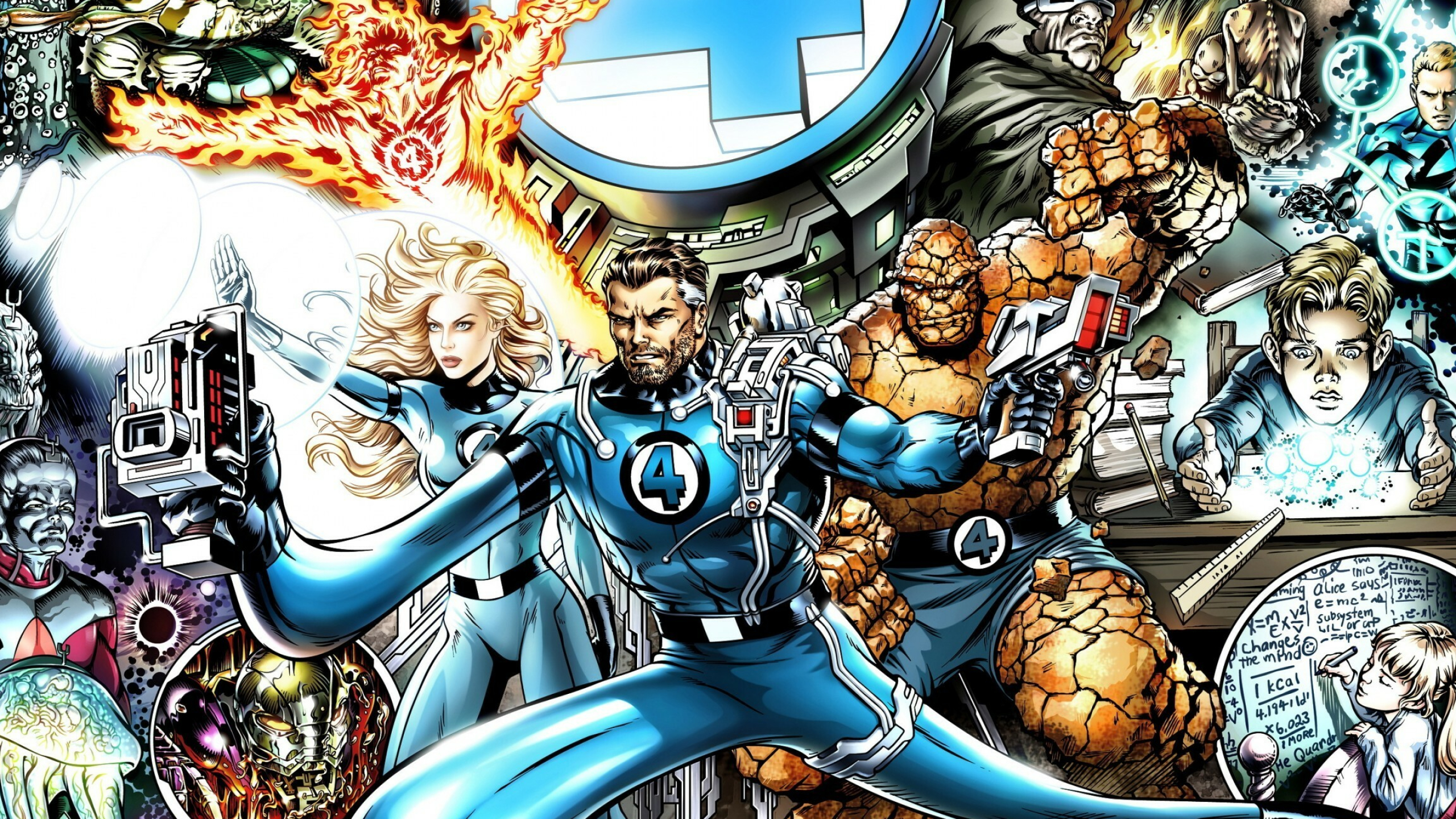 Fantastic 4: The four characters who gained superpowers after exposure to cosmic rays. 2560x1440 HD Background.