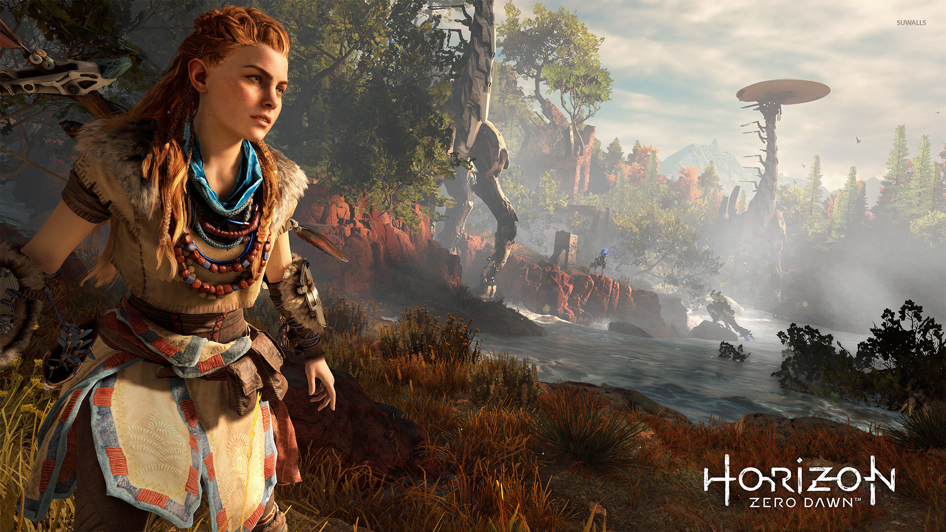 Horizon Zero Dawn: Players take control of Aloy, Played from a third-person view. 1920x1080 Full HD Background.