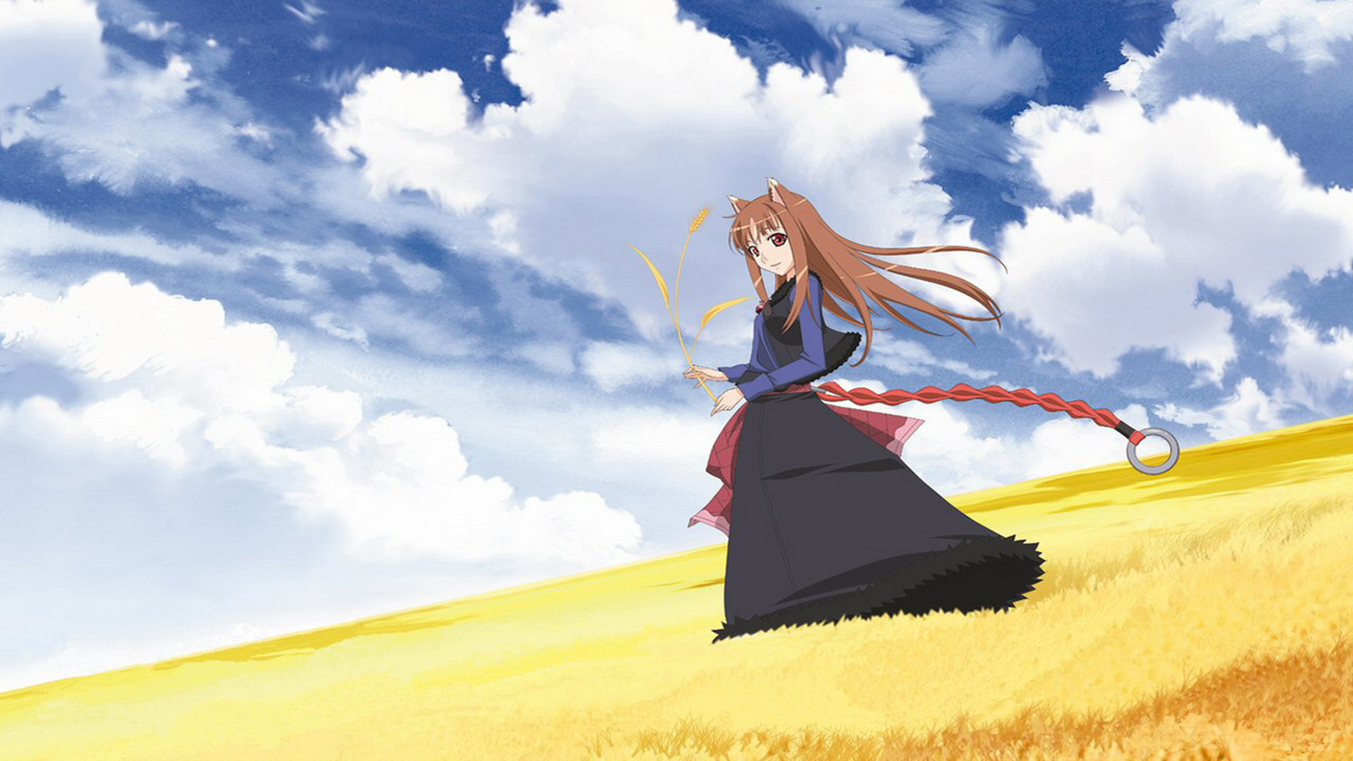 Spice and Wolf (Anime): A wolf harvest deity originally from a place in the north known as Yoitsu. 1920x1080 Full HD Background.