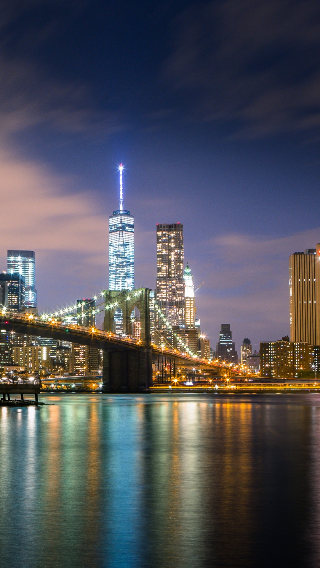 Brooklyn Bridge, 4K wallpaper, Cityscape, Night lights, 1080x1920 Full HD Phone