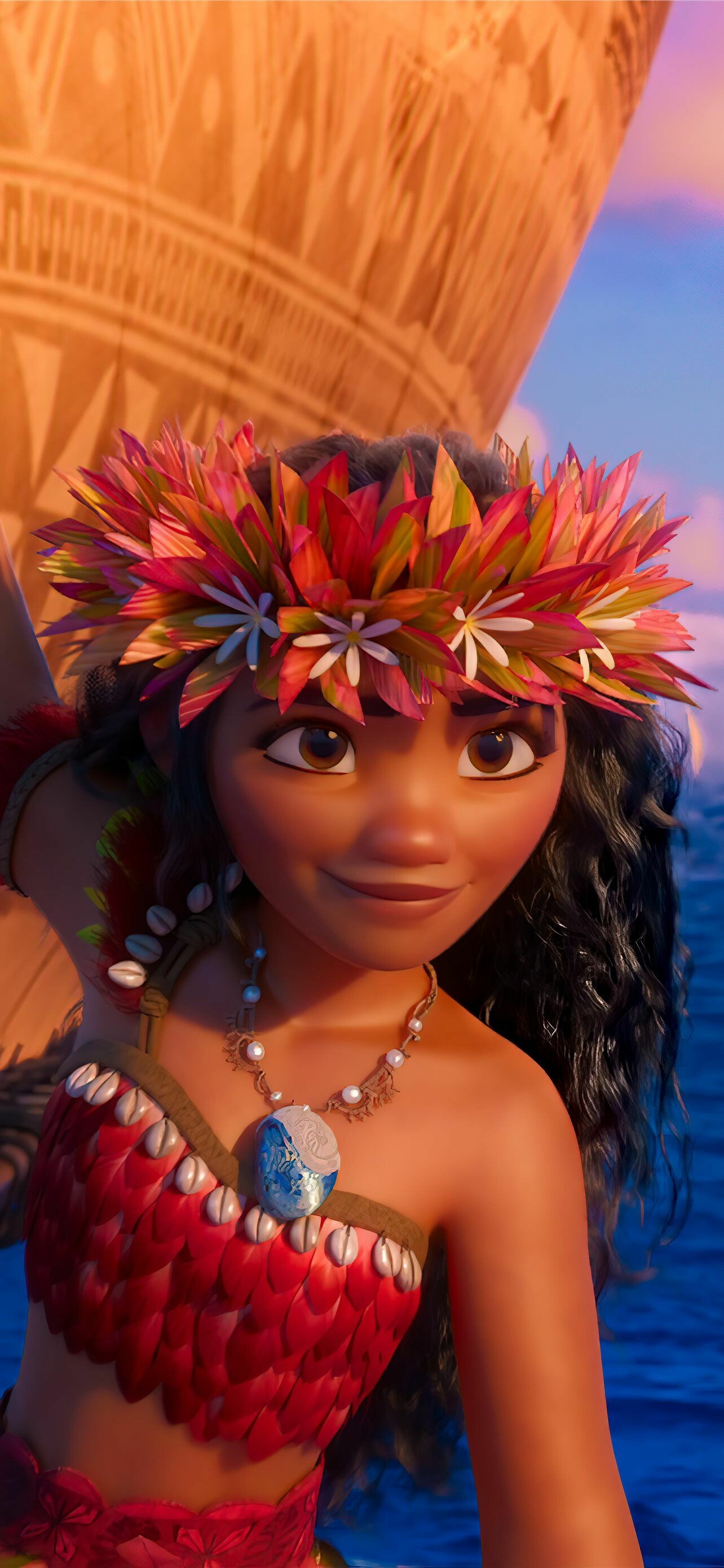 Moana: The daughter of Chief Tui and Sina, Born on the island village of Motunui. 1290x2780 HD Background.