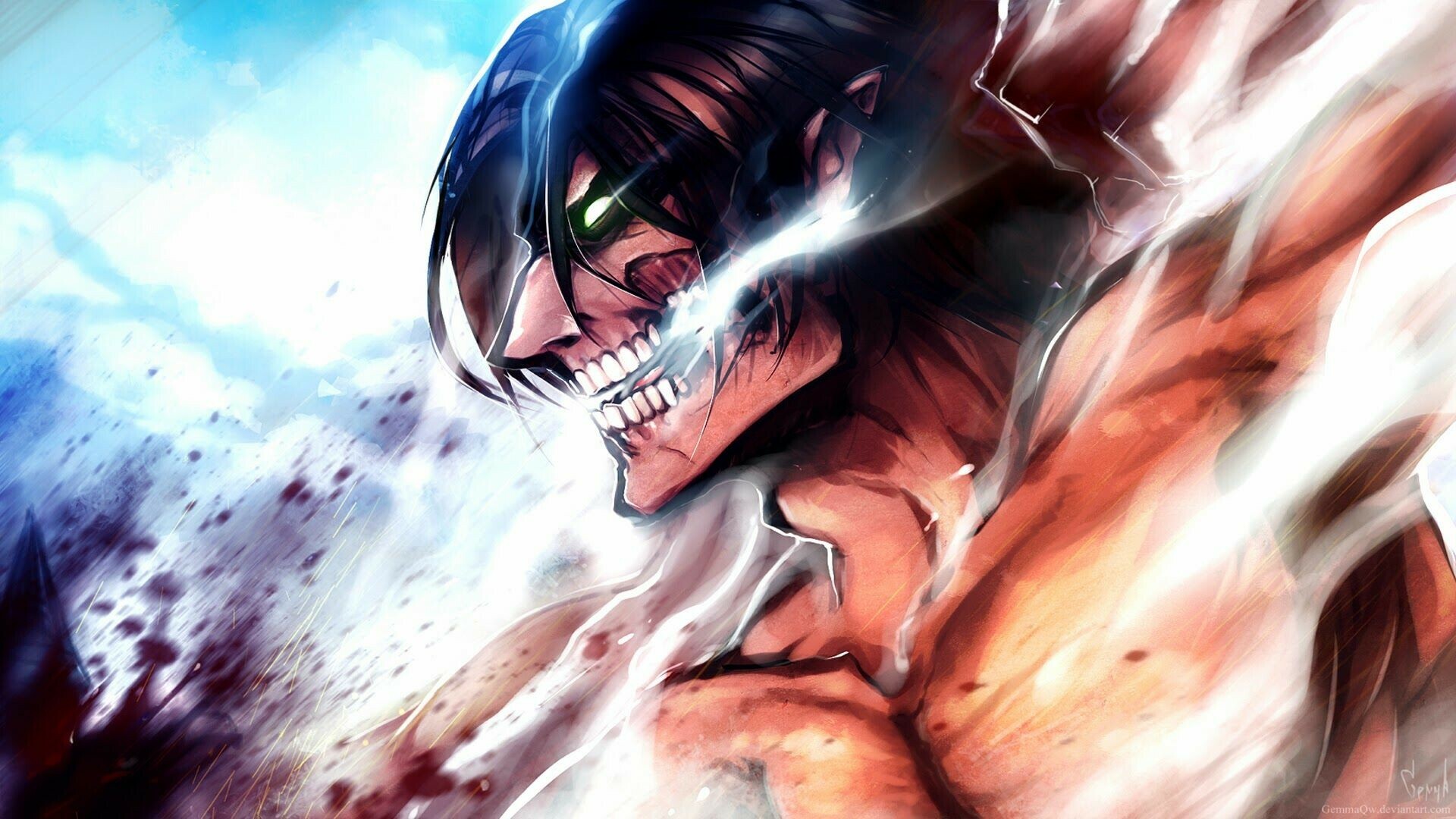 Attack on Titan (TV Series): Titans, Murderous giants who nearly consumed the human race 100 years ago. 1920x1080 Full HD Wallpaper.