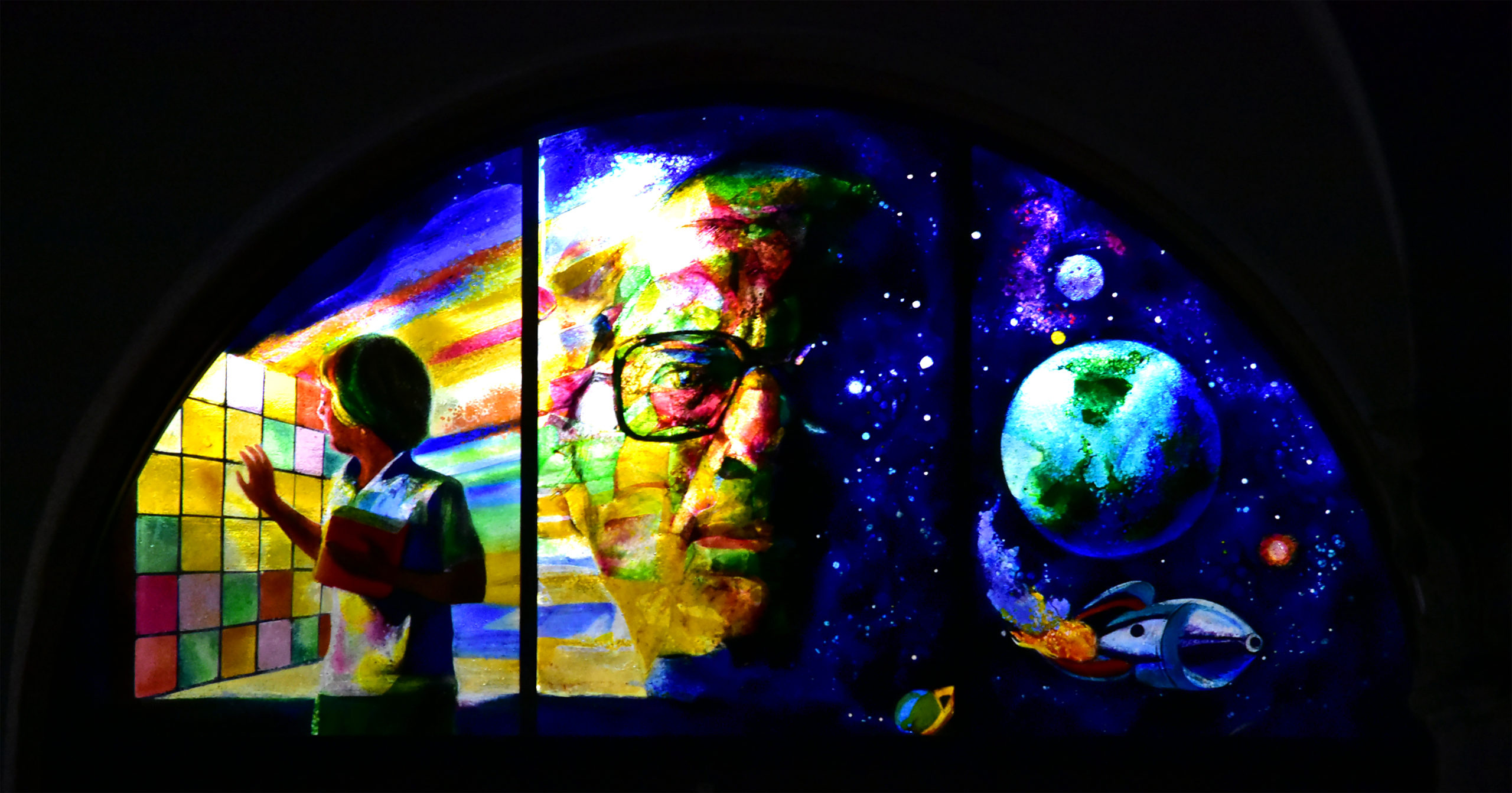 Ray Bradbury, Stained glass tribute, Installation, South Pasadena, 2560x1350 HD Desktop