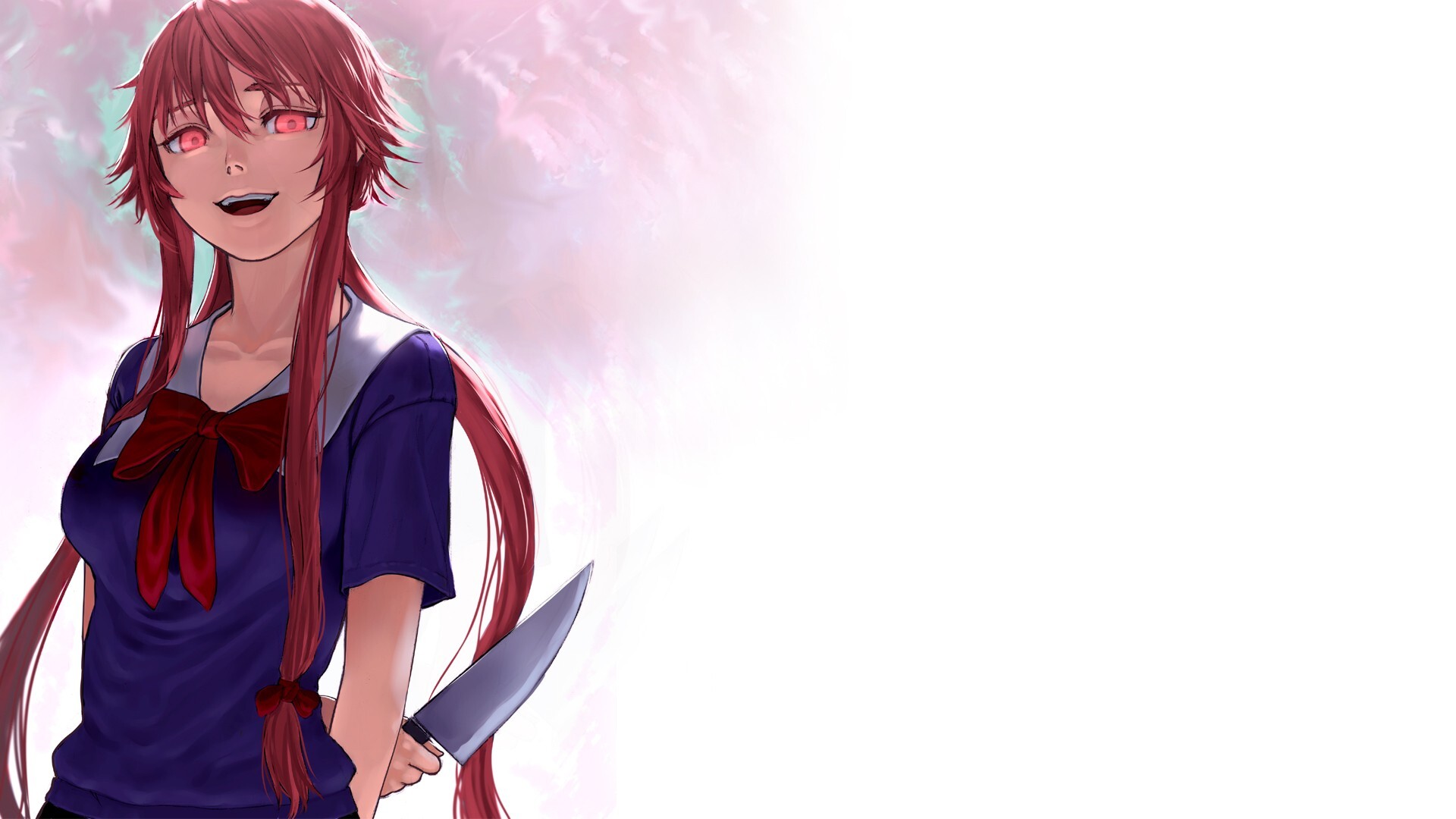 Gasai Yuno: Mirai Nikki, A psychopathic yandere, Fictional anime girl with the knife. 1920x1080 Full HD Wallpaper.