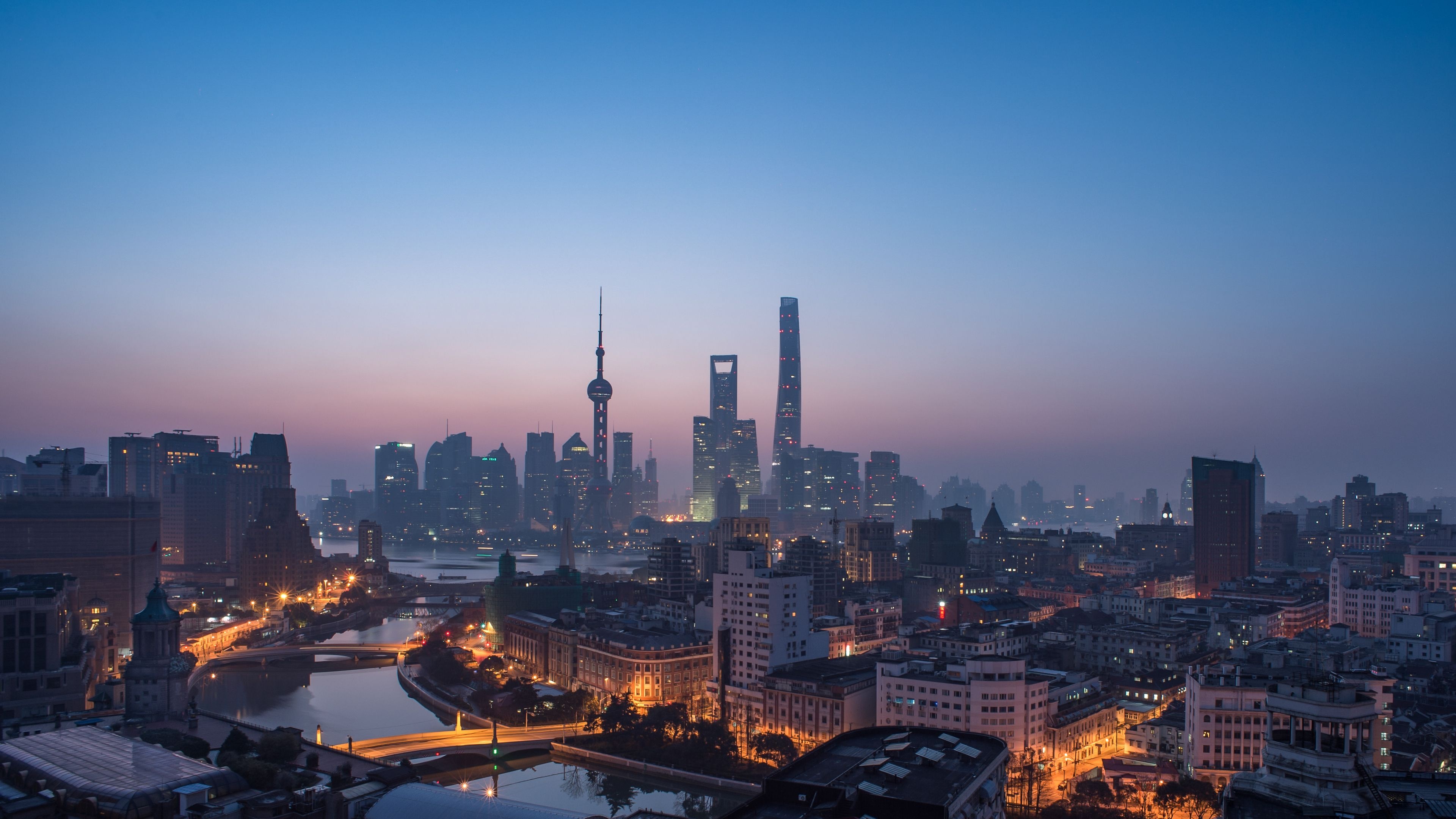 Stadtbild-Wallpaper der Skyline von Shanghai, 3840x2160 4K Desktop