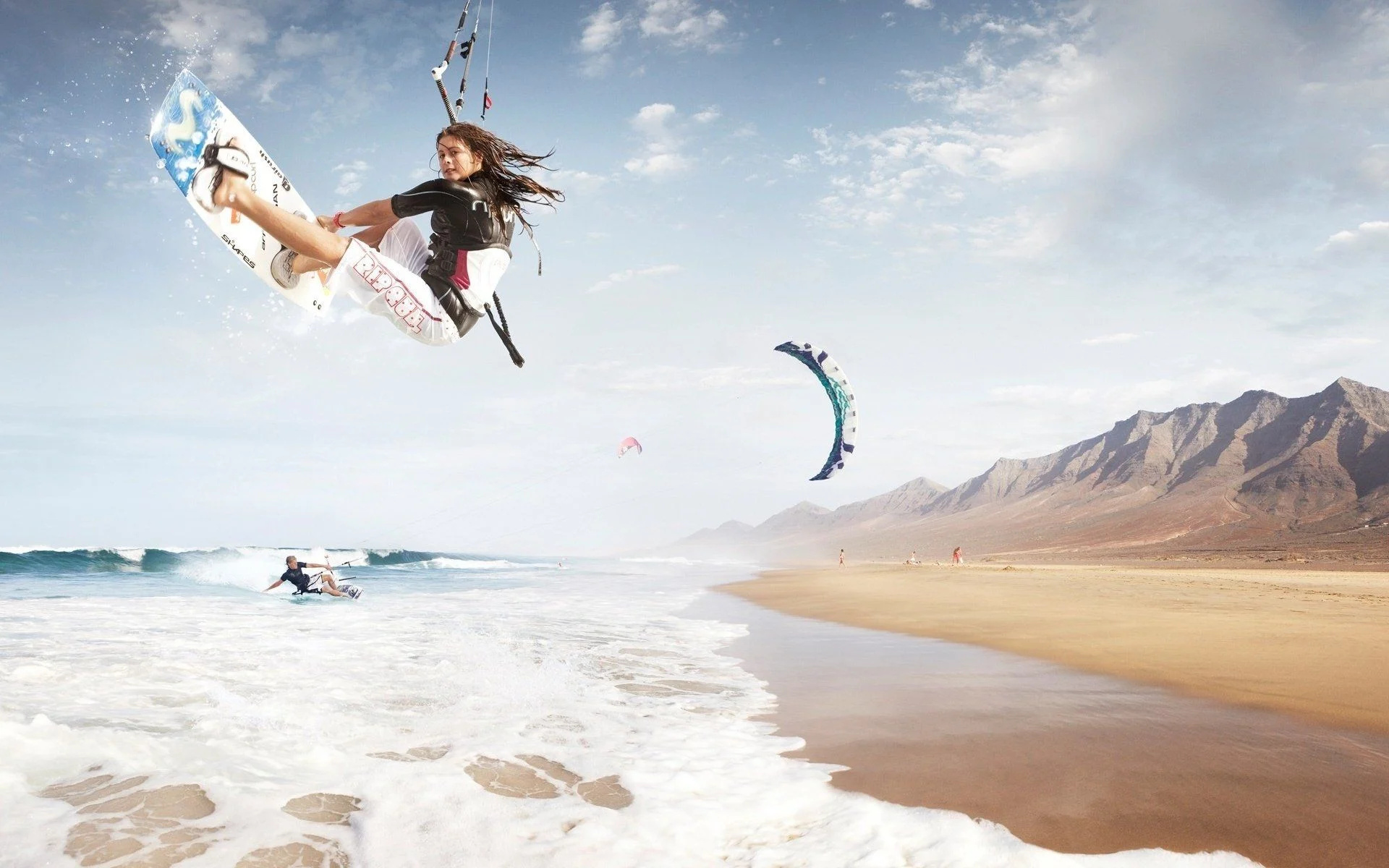 Kitesurfing wallpapers, Thrilling jumps, Dynamic movements, Beach paradise, 1920x1200 HD Desktop