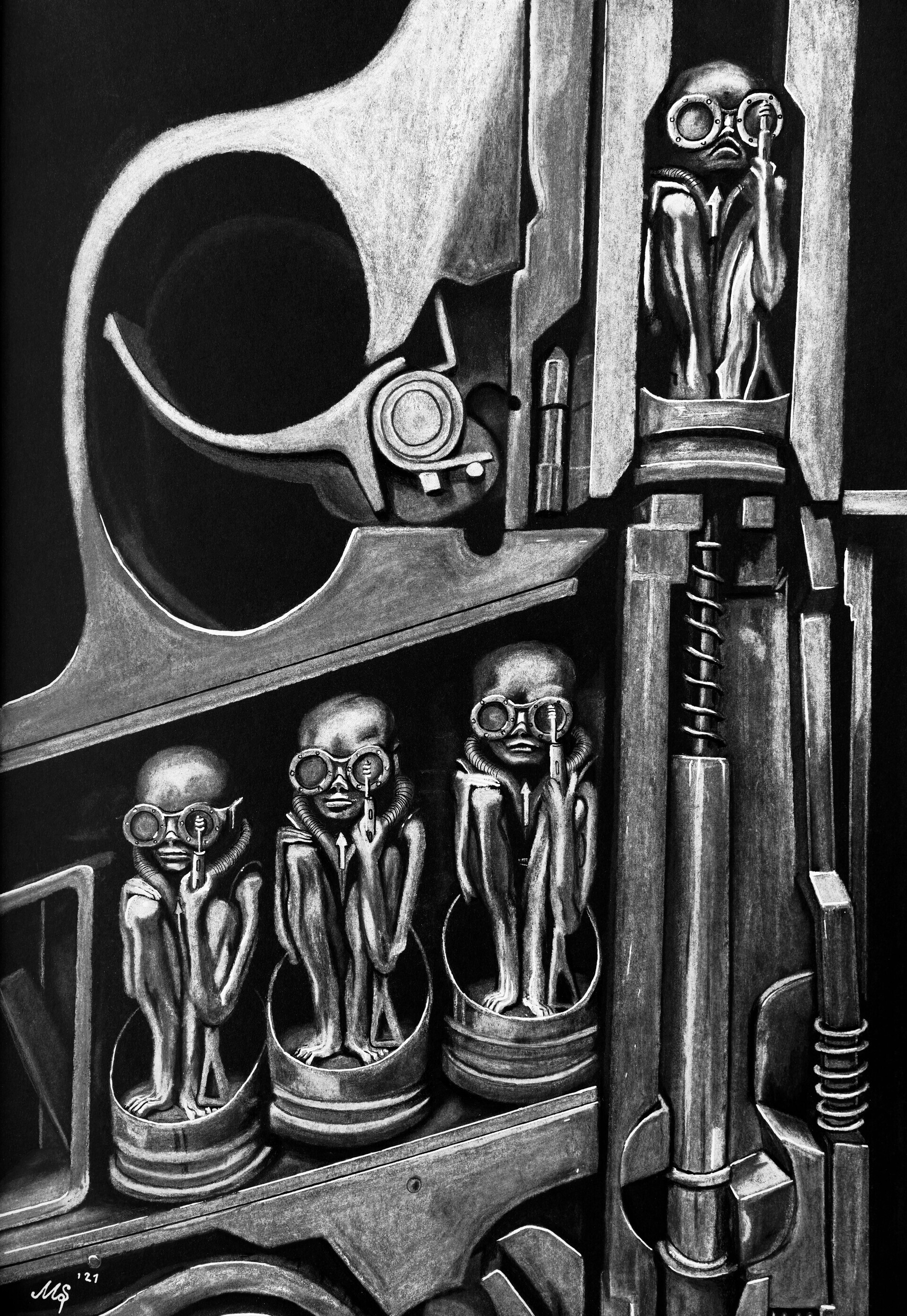 H.R. Giger: Birth Machine, Fantasy Realism, Allegorical Scene. 1920x2790 HD Background.
