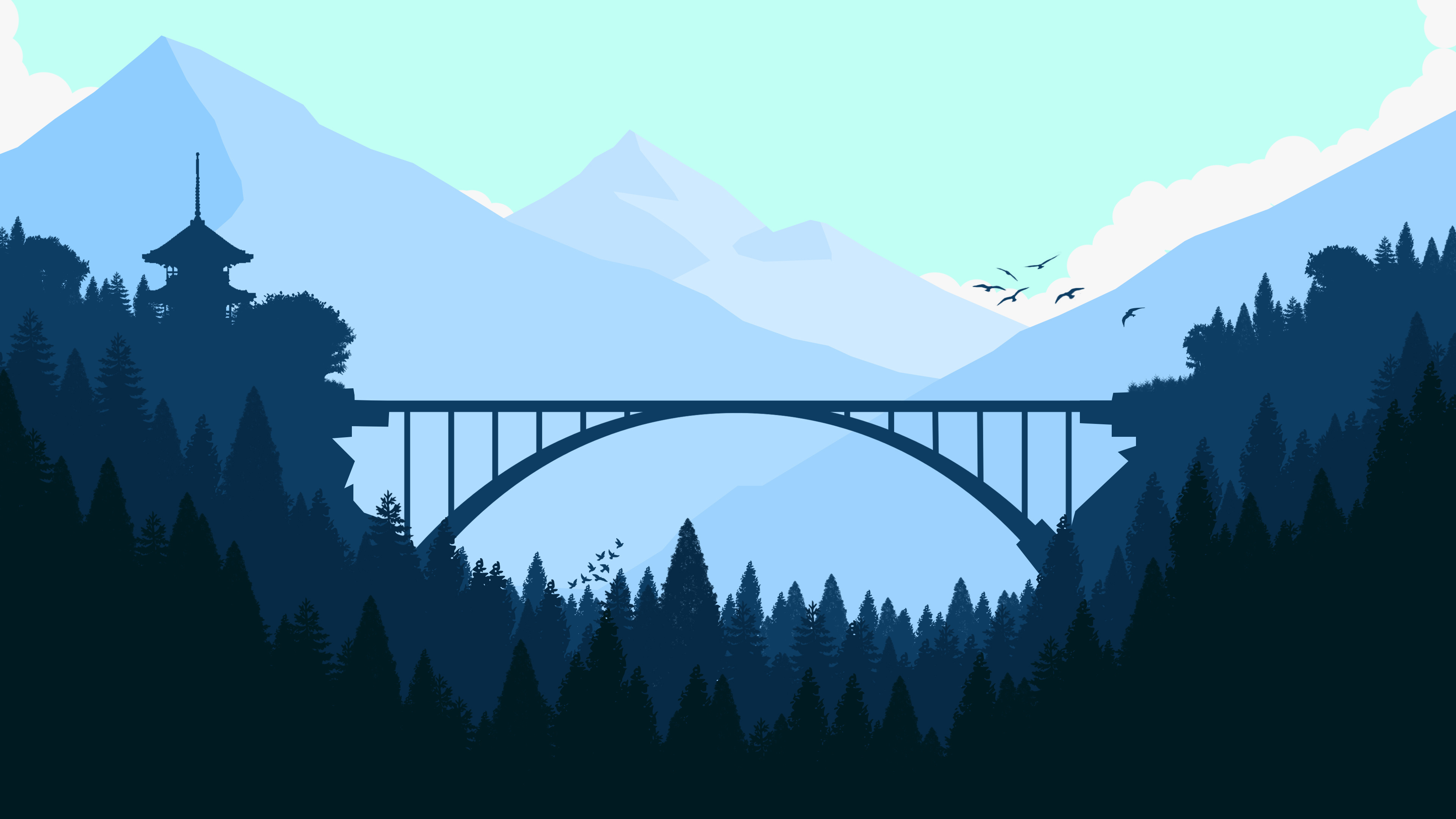 Bridge In Forest, Minimalist Wallpaper, 3840x2160 4K Desktop