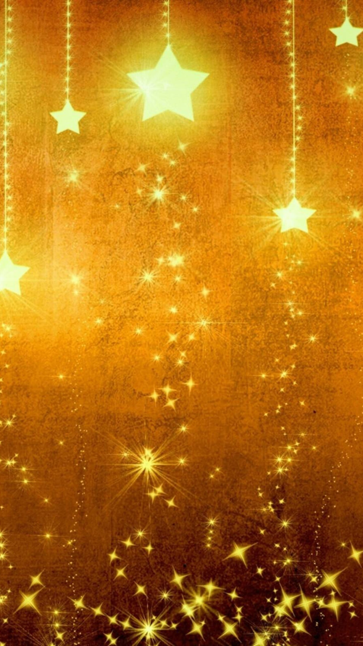 Gold Star: Shining stars, Light bulb decor, Warm white blurry lighting, Christmas decoration. 1440x2560 HD Wallpaper.