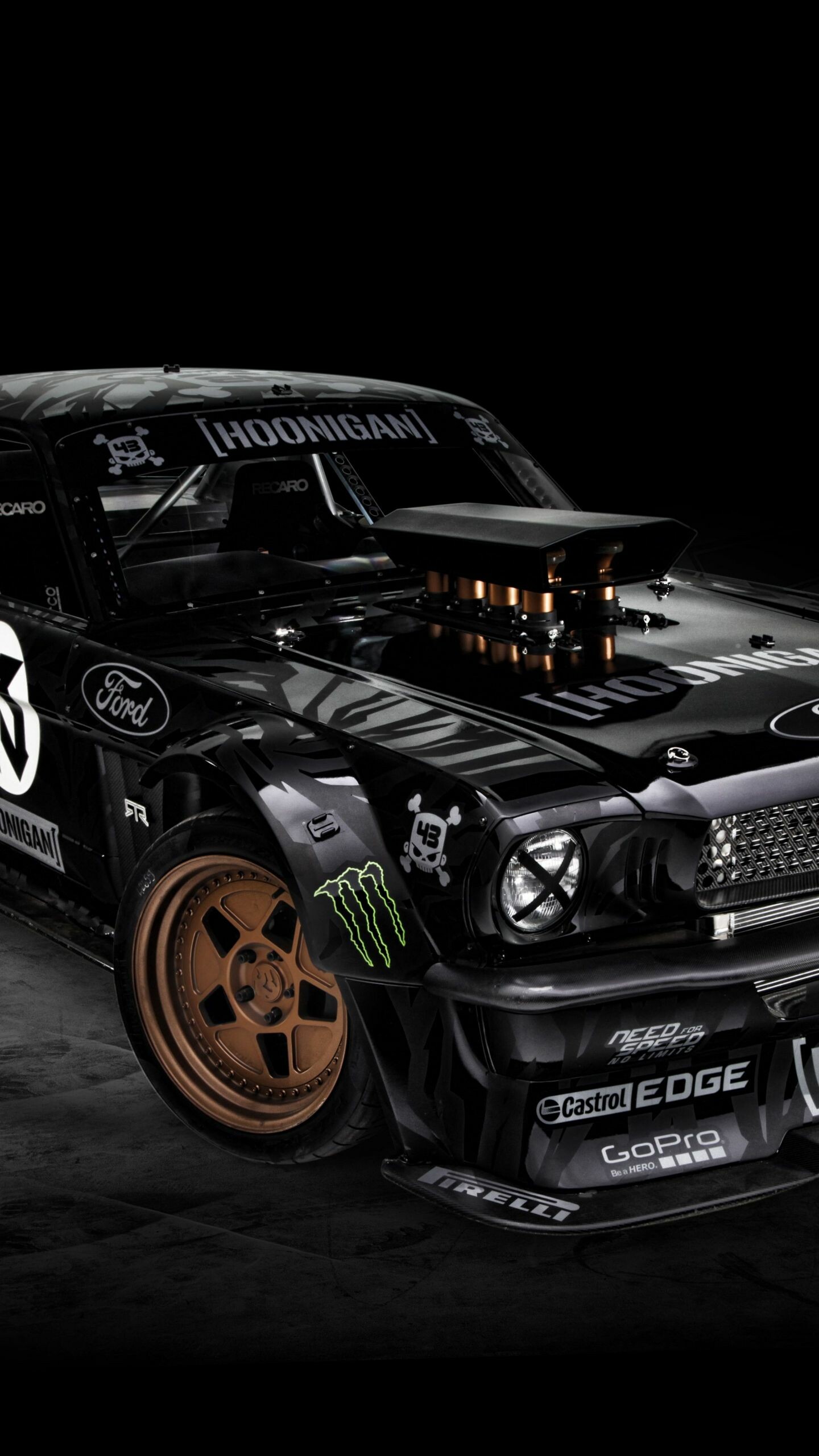 Hoonicorn: A drift car based on the 1965 Ford Mustang GT Coupe that debuted at the 2014 SEMA Show, Ken Block. 1440x2560 HD Background.
