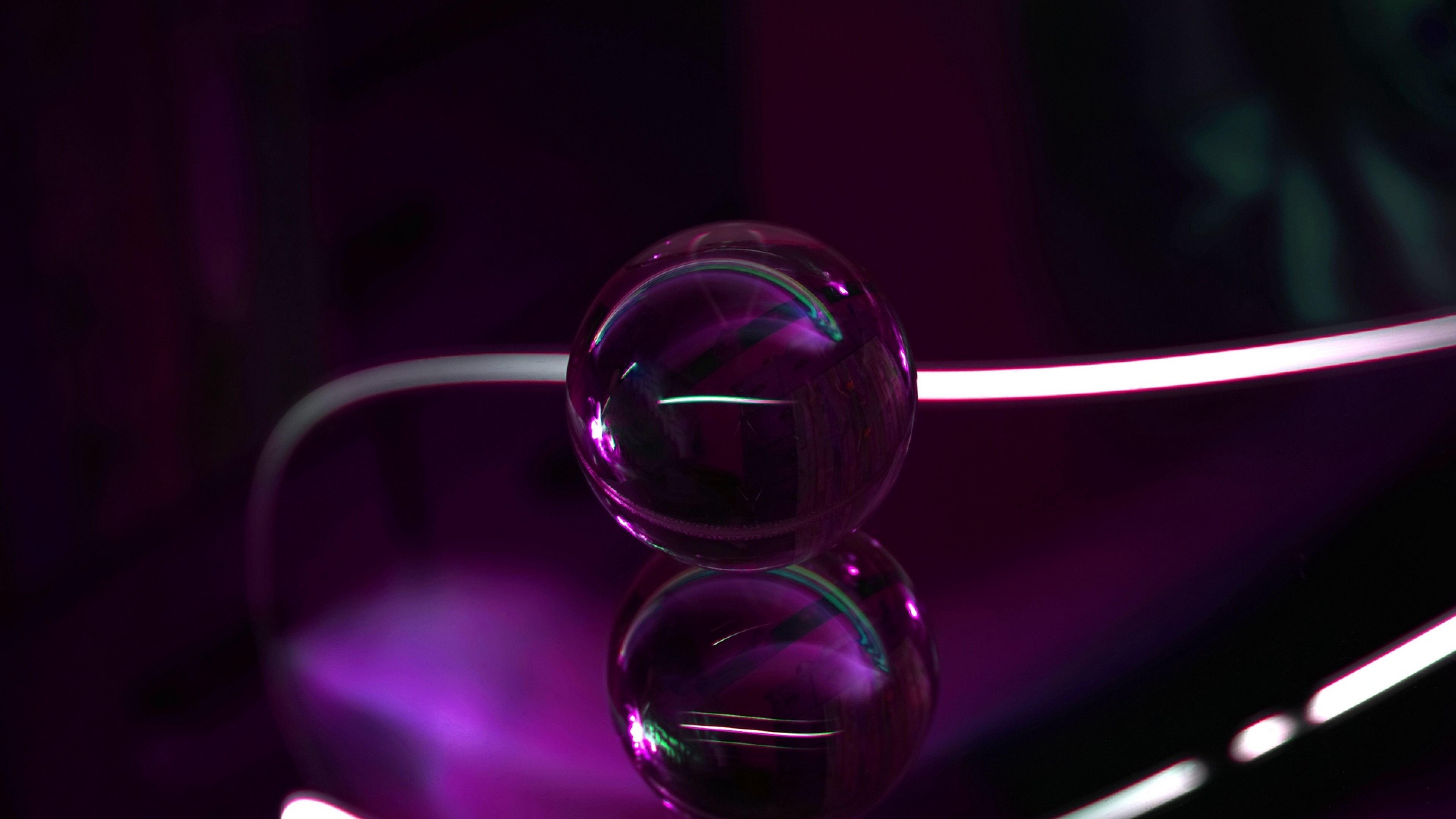 Glass: Purple sleek ball, The substance whose melting temperature from +300 to +2500 °C. 3840x2160 4K Wallpaper.
