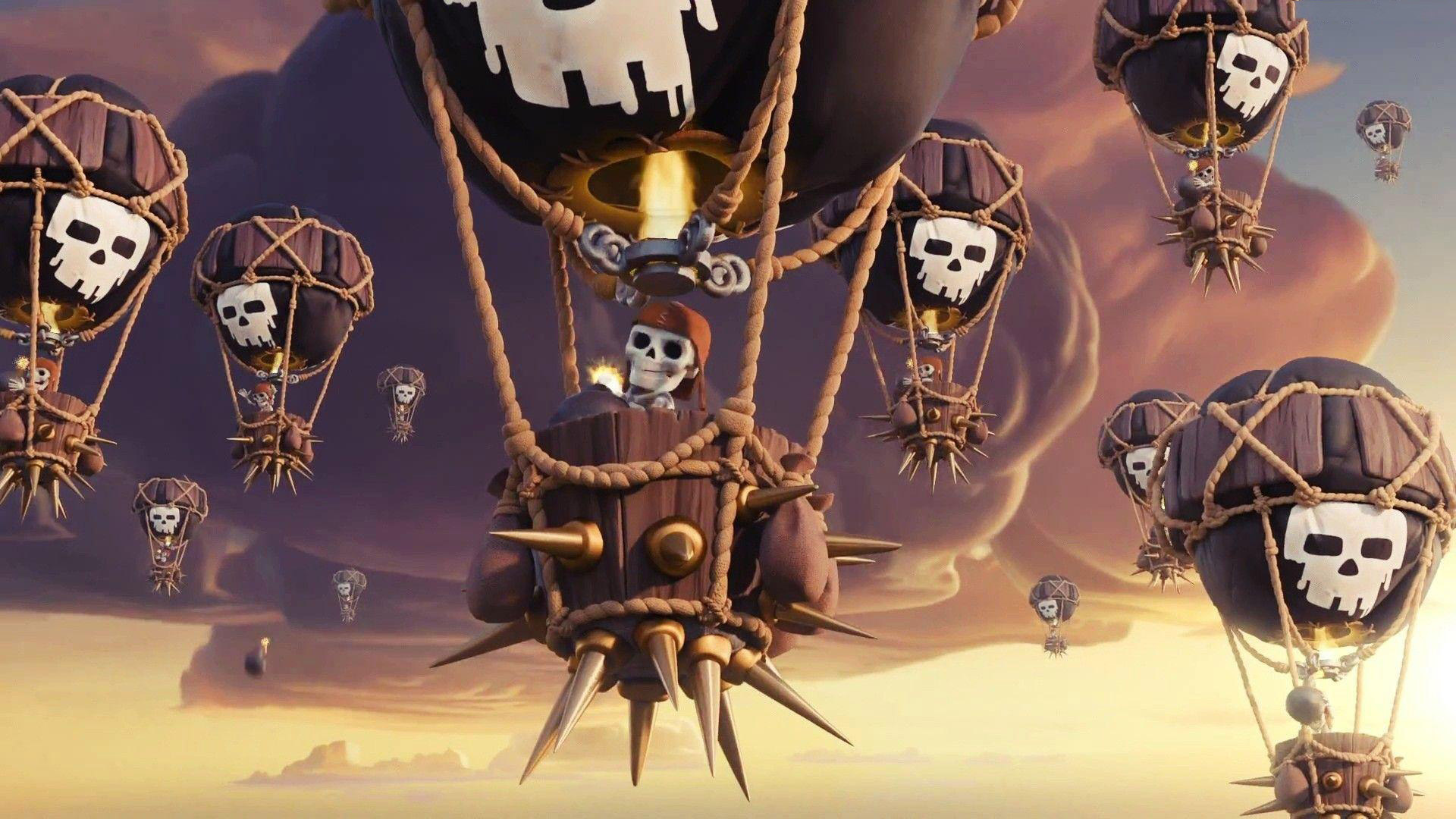 Clash of Clans: The Drop Ship, A balloon that flies in the air and drops Skeletons on its target. 1920x1080 Full HD Wallpaper.