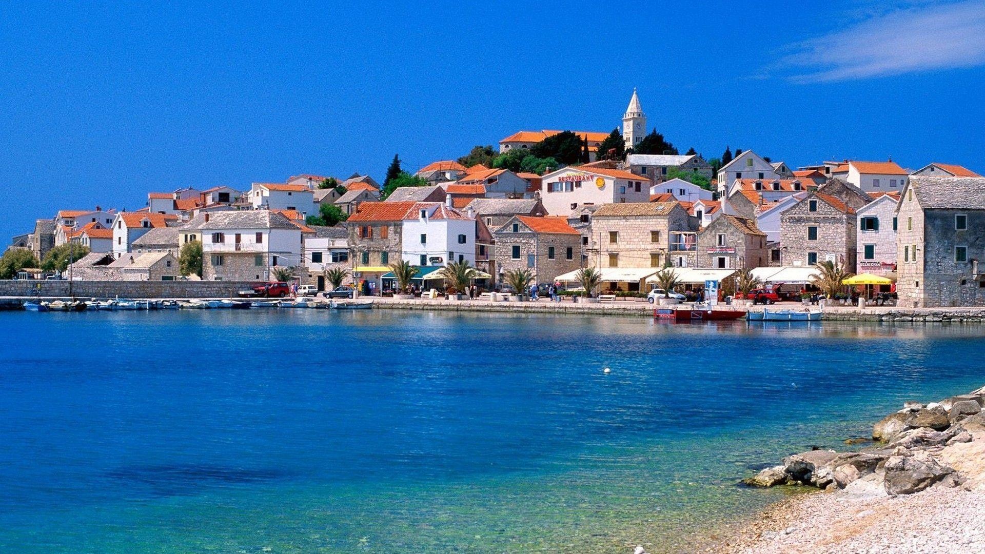 Croatia: Croatian beach, Coastline, Turquoise waters. 1920x1080 Full HD Background.