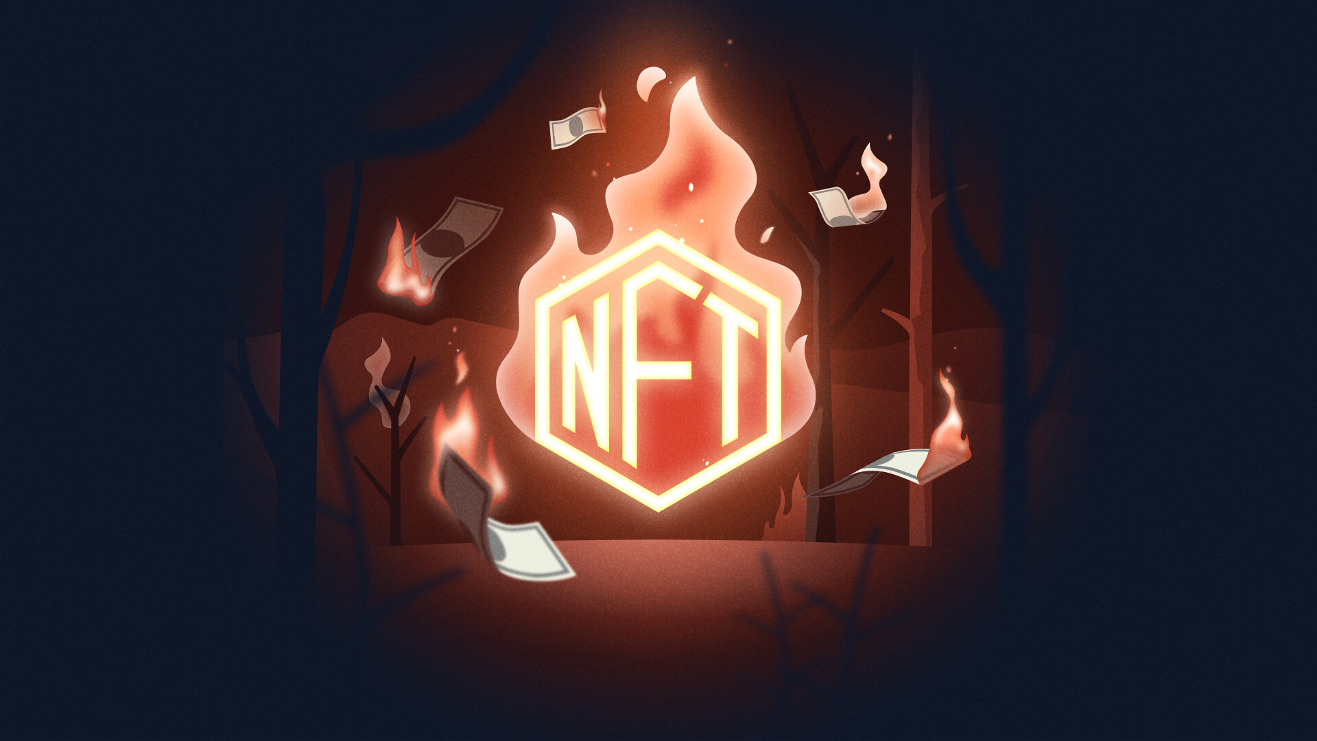NFT: One-of-a-kind token, Contain references to digital files such as photos, videos, and audio. 1920x1080 Full HD Background.