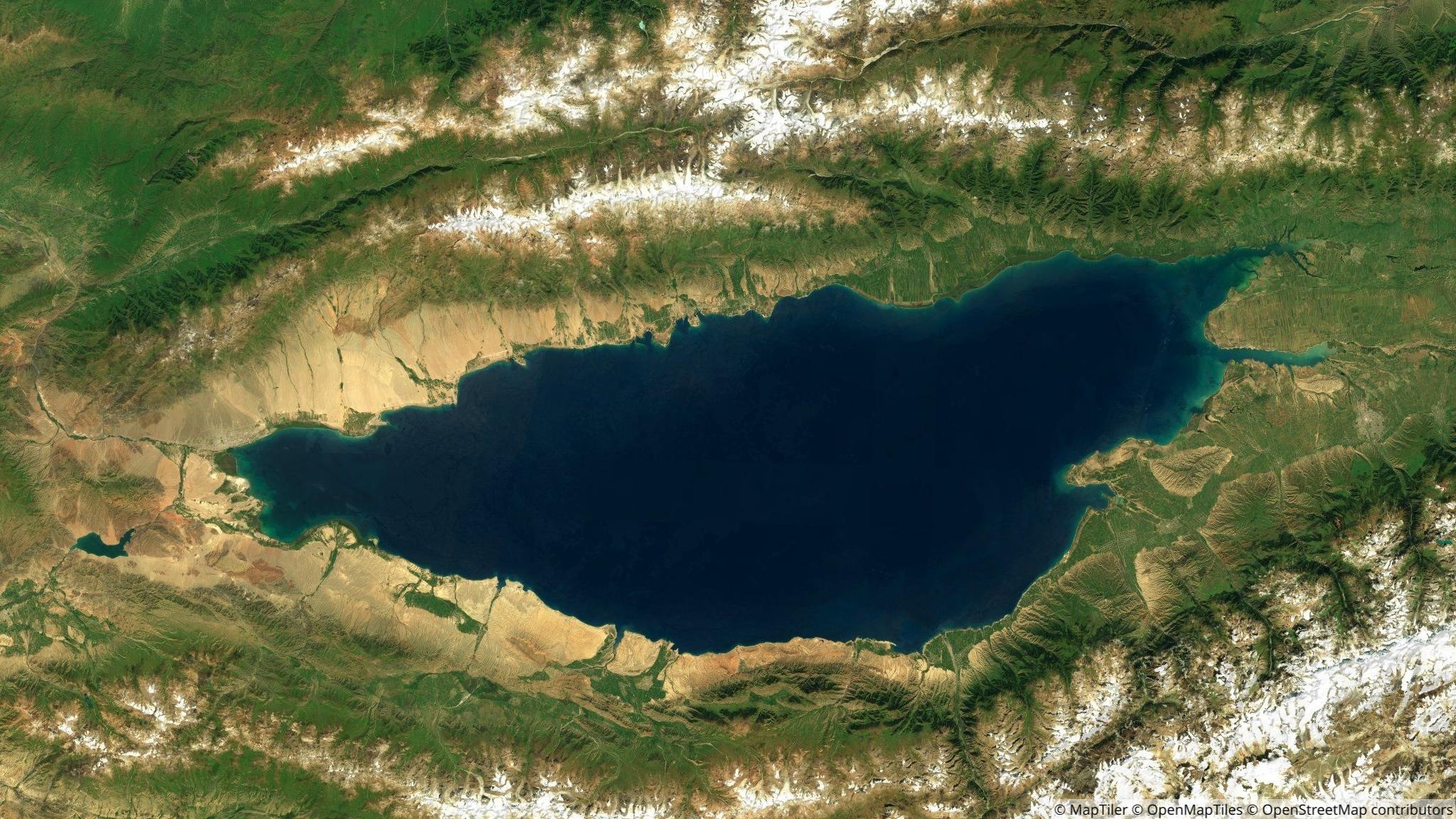 Issyk-Kul, Aerial view, Earth's beauty, Satellite imagery, 2050x1160 HD Desktop
