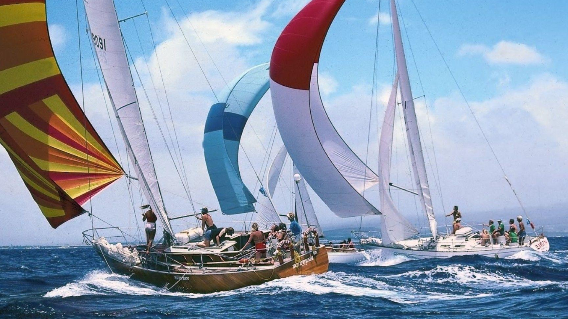 Yacht Racing: Sailing, A sport in which sailboats compete on the water, Water competition. 1920x1080 Full HD Wallpaper.