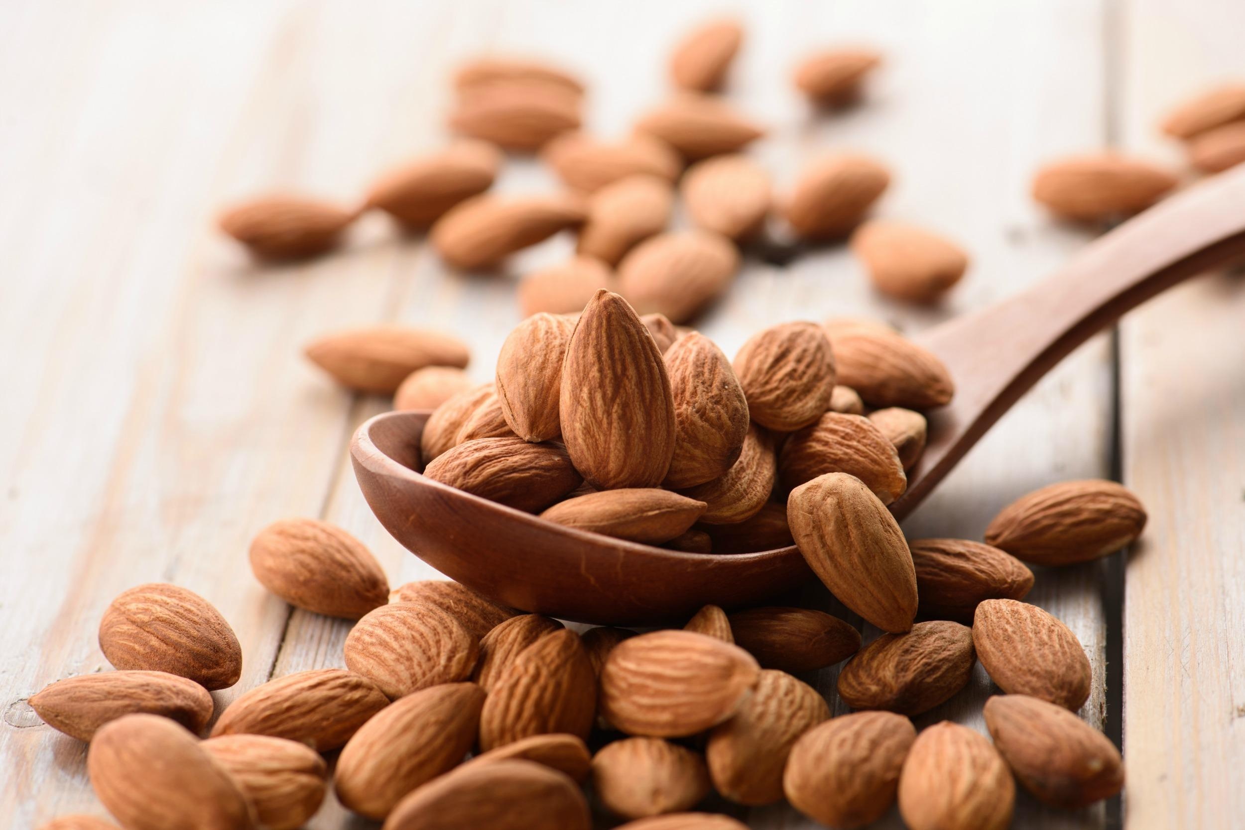 Nuts: Almond, Teardrop-shaped edible seeds. 2500x1670 HD Background.