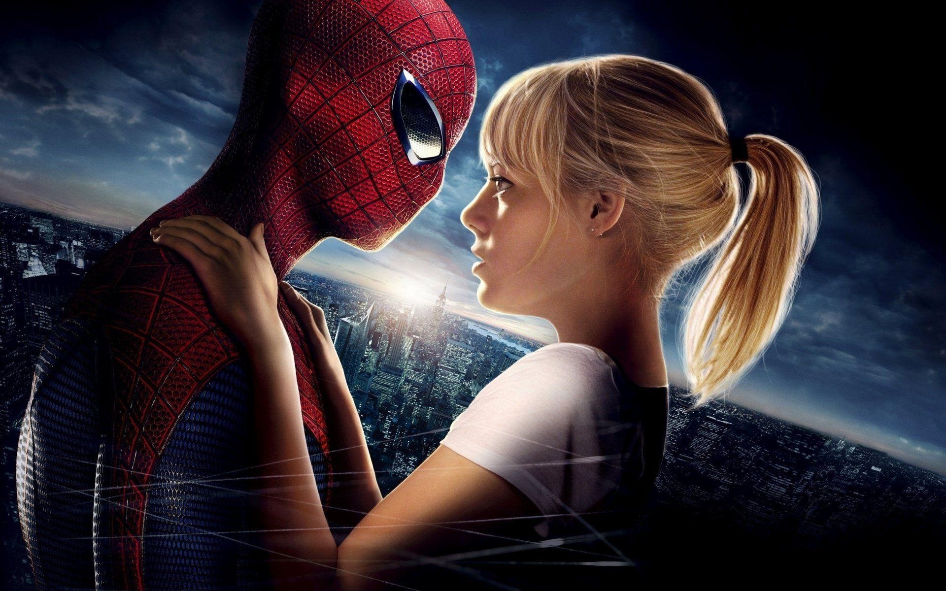 Spider-Man and Gwen Stacy, Vivid backgrounds, Dynamic duo, Love story, 1920x1200 HD Desktop