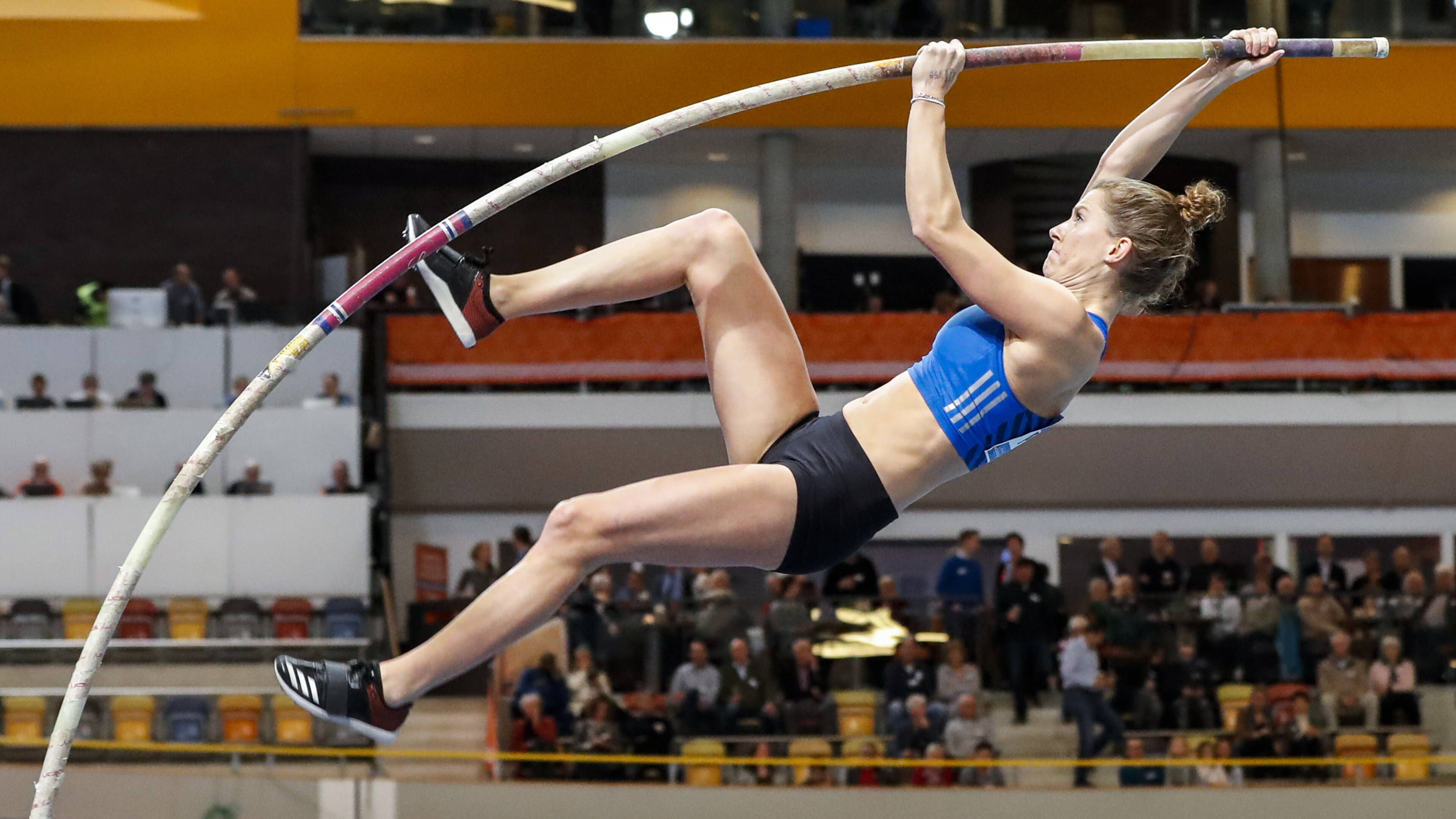Pole Vaulting: Femke Pluim, Nederlands record, A field event consisting of a leap for height over a crossbar. 3840x2160 4K Wallpaper.