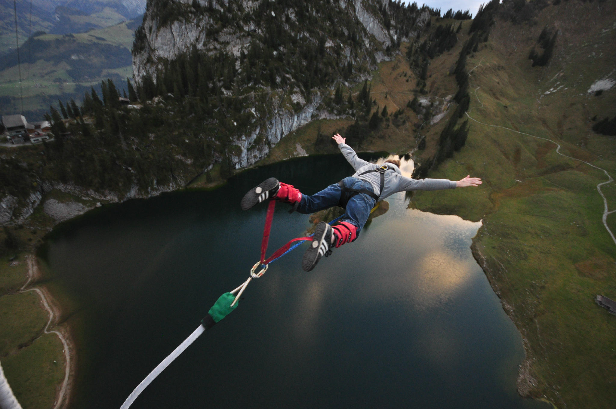 Bungee Jumping: Extreme tourism, The Stockhorn mountain of the Swiss Bernese Alps, Interlaken. 2050x1360 HD Background.