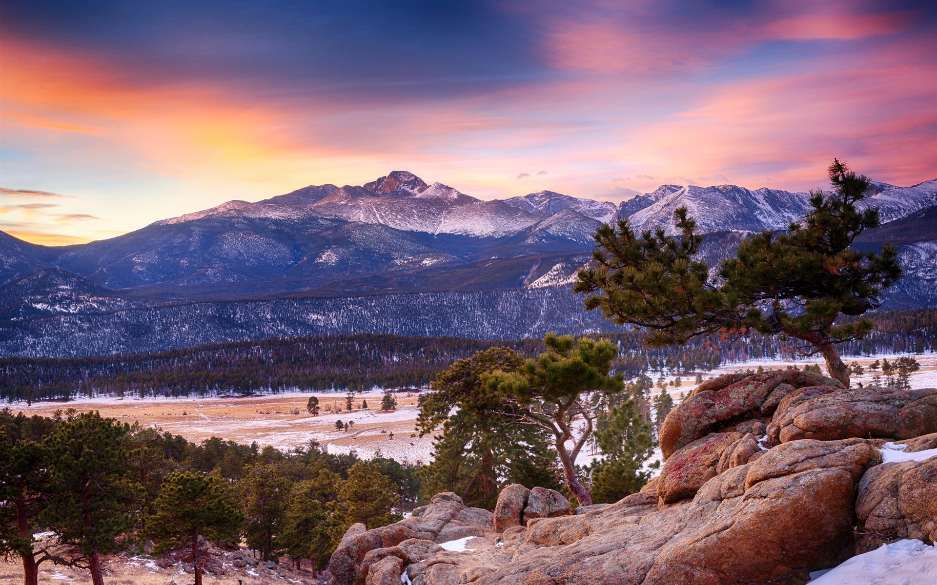Rocky Mountain National Park Colorado, Winter dusk, Nature landscape, 1920x1200 HD Desktop