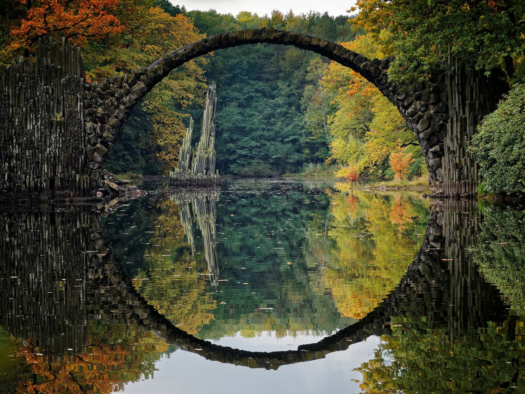 Bridge river reflection, Fall landscape, Colorful Germany, Serene beauty, 2050x1540 HD Desktop
