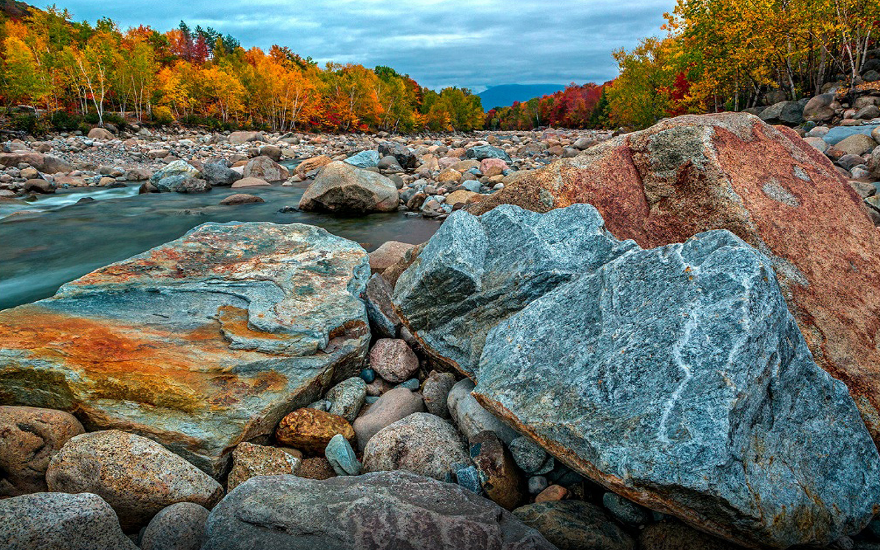 Autumn in the river, Pemigewuasset, Desktop wallpaper, HD, 2880x1800 HD Desktop